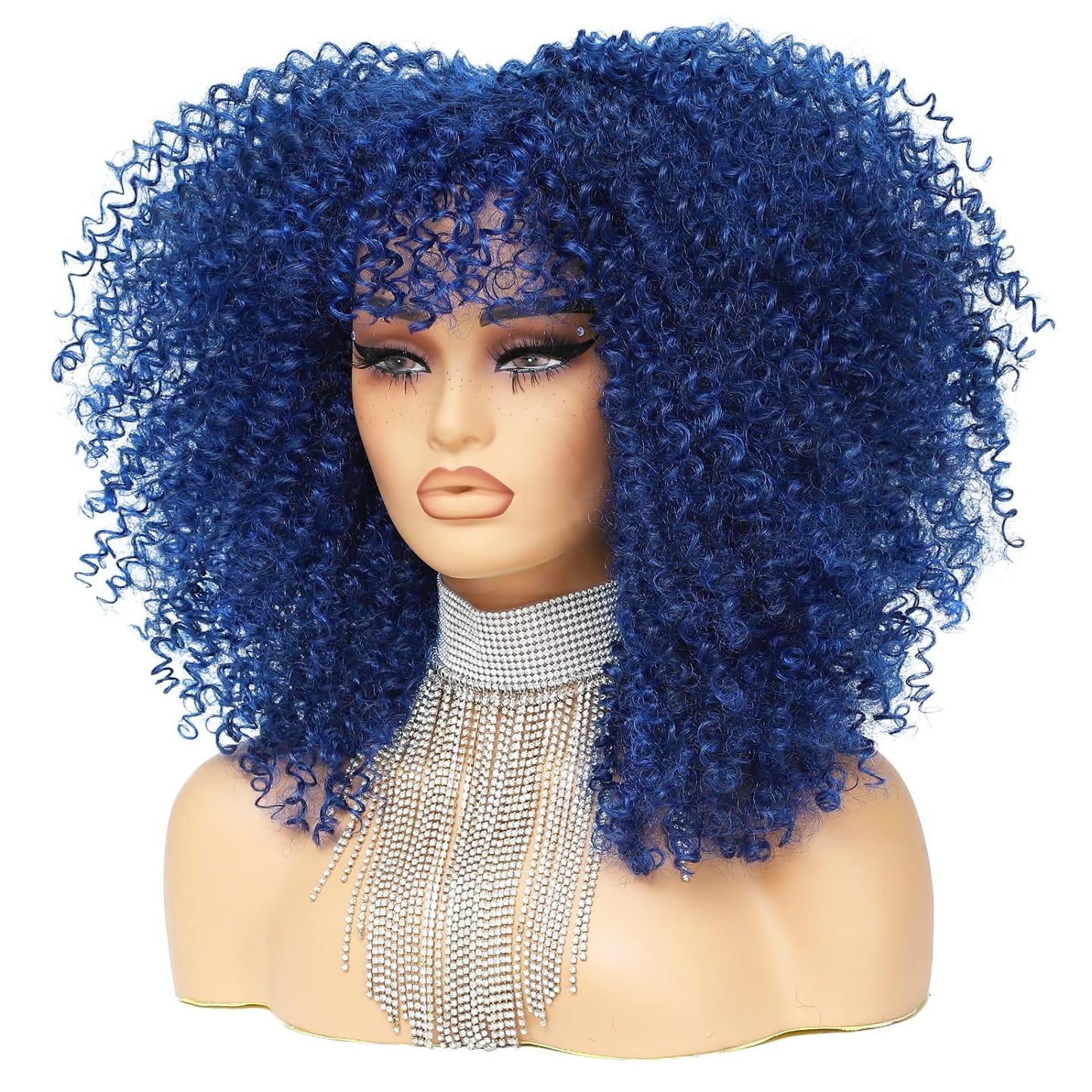 16 Inch Curly. Afro Kinky Wig Synthetic Fiber Glueless Full and Fluffy Long Curly Wig for Fashion Women (16 Inch, Black)