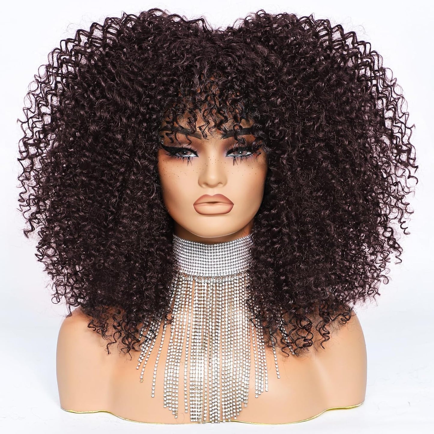 16 Inch Curly. Afro Kinky Wig Synthetic Fiber Glueless Full and Fluffy Long Curly Wig for Fashion Women (16 Inch, Black)