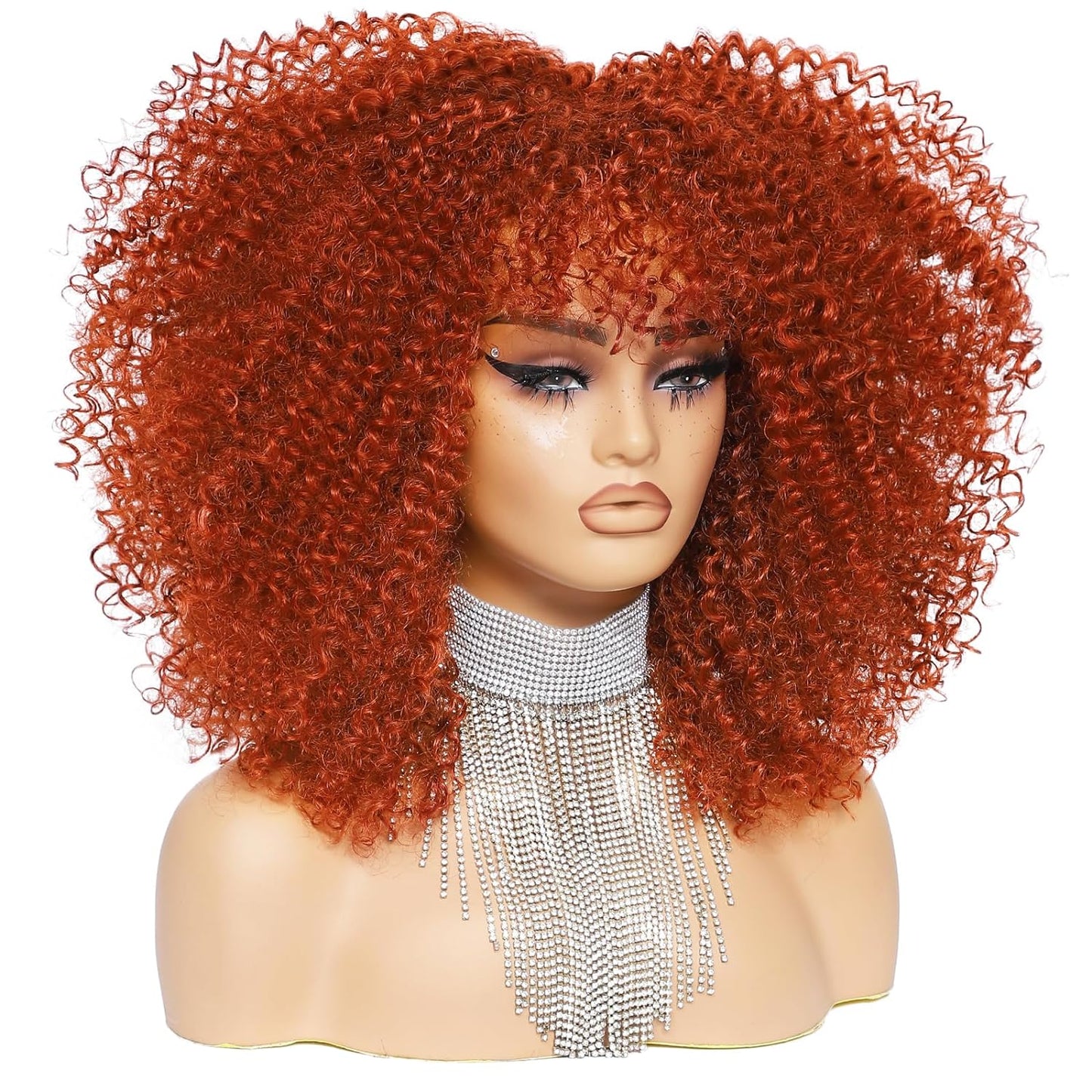 16 Inch Curly. Afro Kinky Wig Synthetic Fiber Glueless Full and Fluffy Long Curly Wig for Fashion Women (16 Inch, Black)