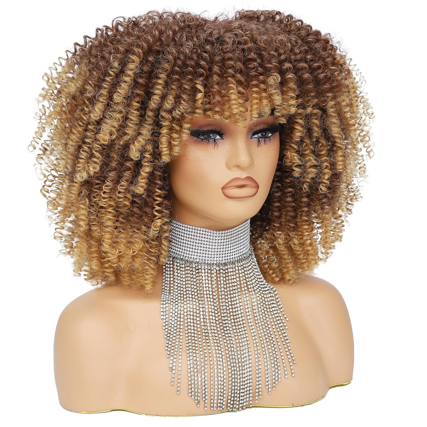 16 Inch Curly. Afro Kinky Wig Synthetic Fiber Glueless Full and Fluffy Long Curly Wig for Fashion Women (16 Inch, Black)