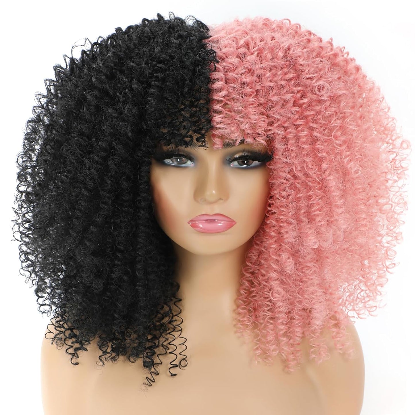 16 Inch Curly. Afro Kinky Wig Synthetic Fiber Glueless Full and Fluffy Long Curly Wig for Fashion Women (16 Inch, Black)