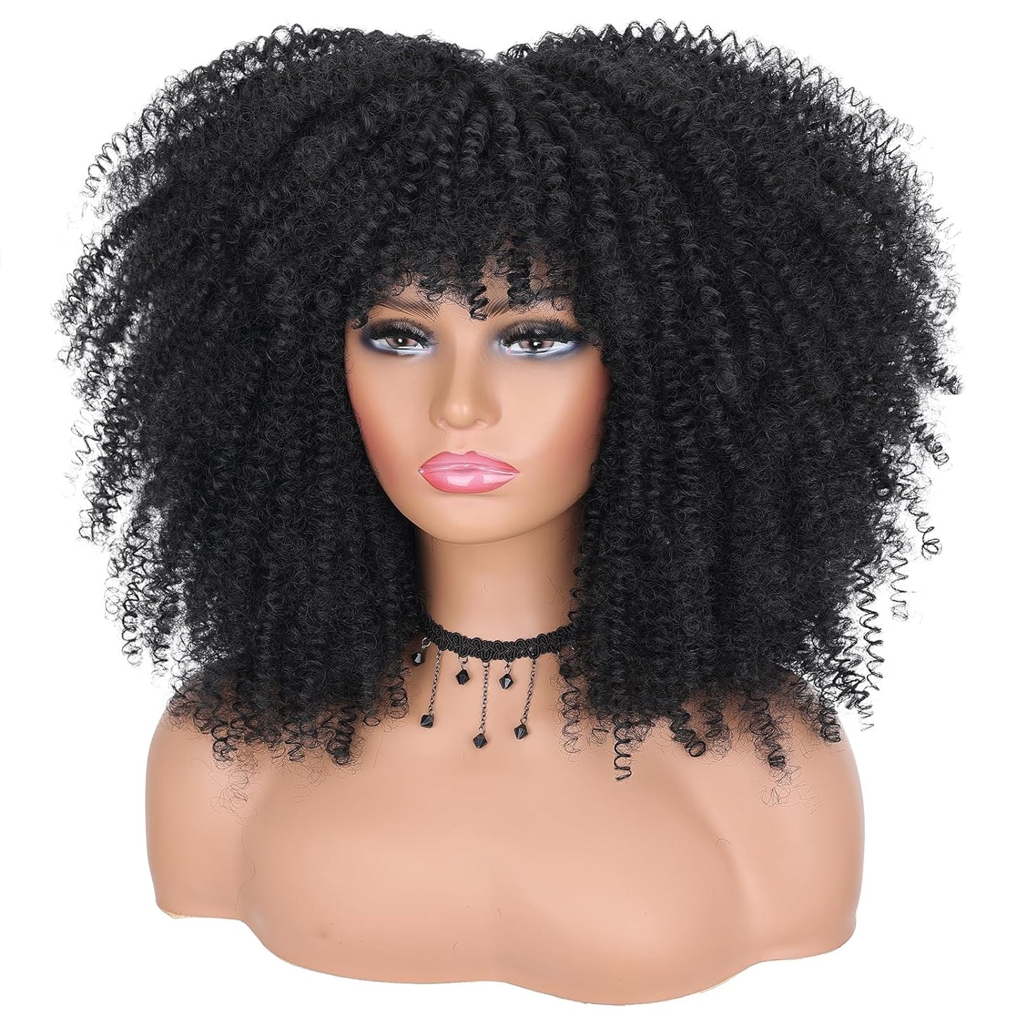 16 Inch Curly. Afro Kinky Wig Synthetic Fiber Glueless Full and Fluffy Long Curly Wig for Fashion Women (16 Inch, Black)