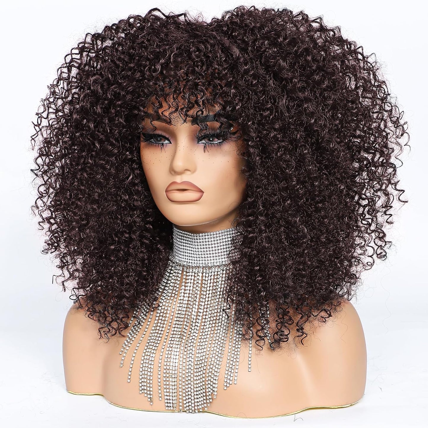 16 Inch Curly. Afro Kinky Wig Synthetic Fiber Glueless Full and Fluffy Long Curly Wig for Fashion Women (16 Inch, Black)