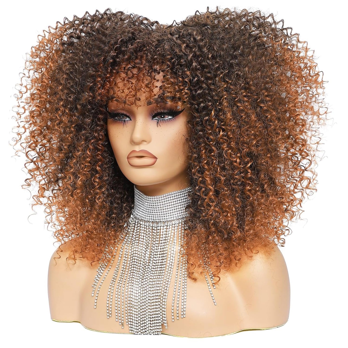 16 Inch Curly. Afro Kinky Wig Synthetic Fiber Glueless Full and Fluffy Long Curly Wig for Fashion Women (16 Inch, Black)