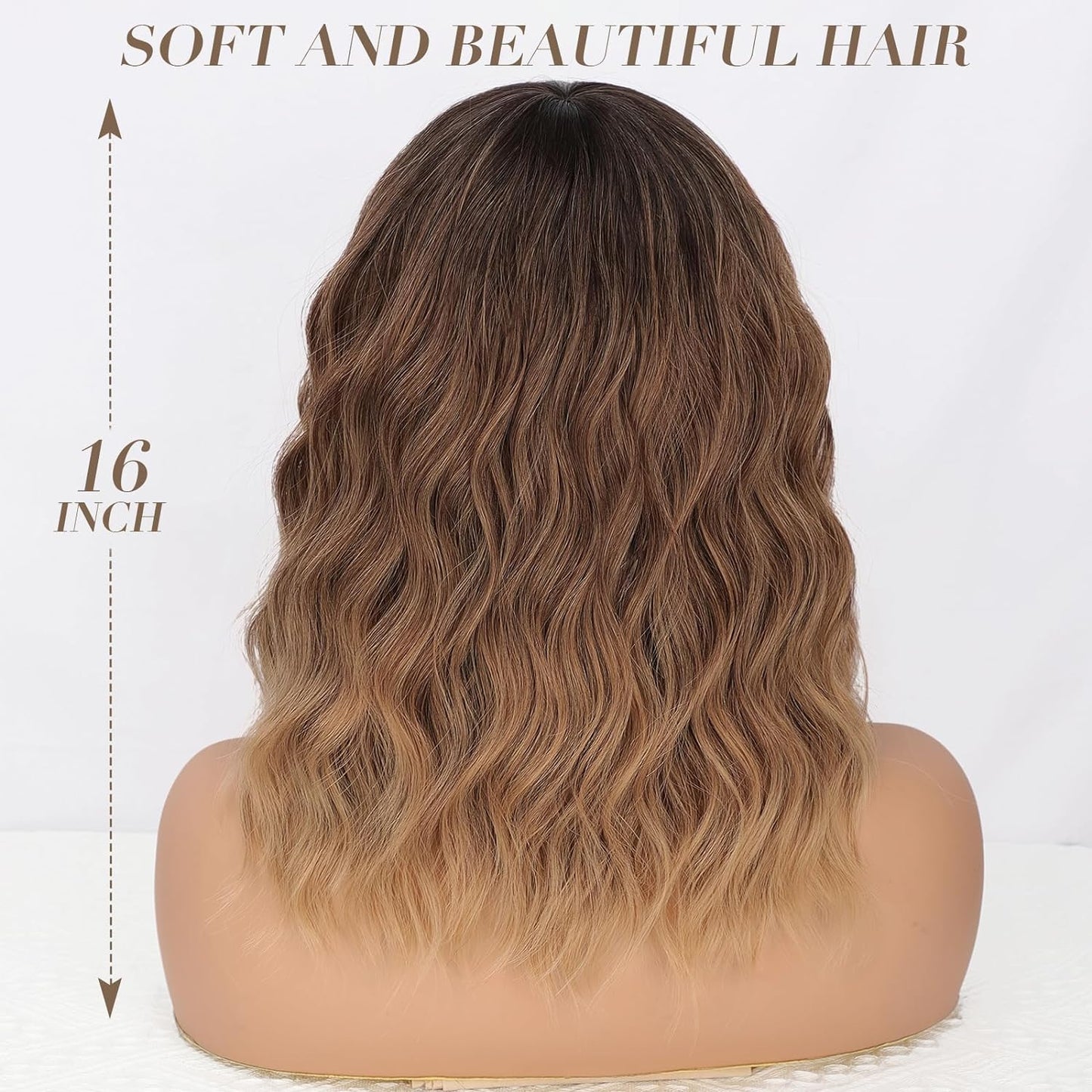 Short Wavy Wig with Bangs for Women Shoulder Length Bob Curly Women's Charming Synthetic Wigs with Natural Wavy Black To Brown Heat Resistant Hair for Daily Party Use