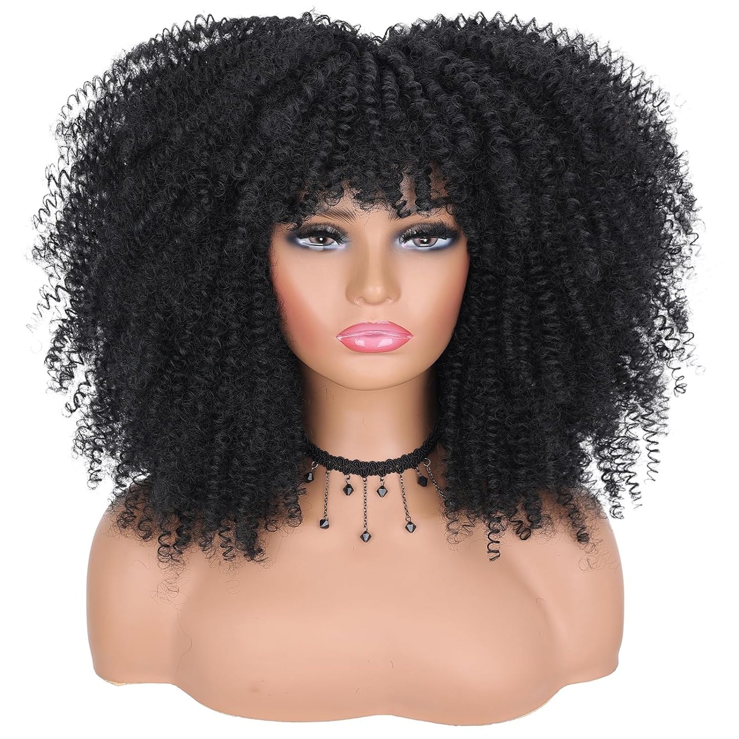 16 Inch Curly. Afro Kinky Wig Synthetic Fiber Glueless Full and Fluffy Long Curly Wig for Fashion Women (16 Inch, Black)