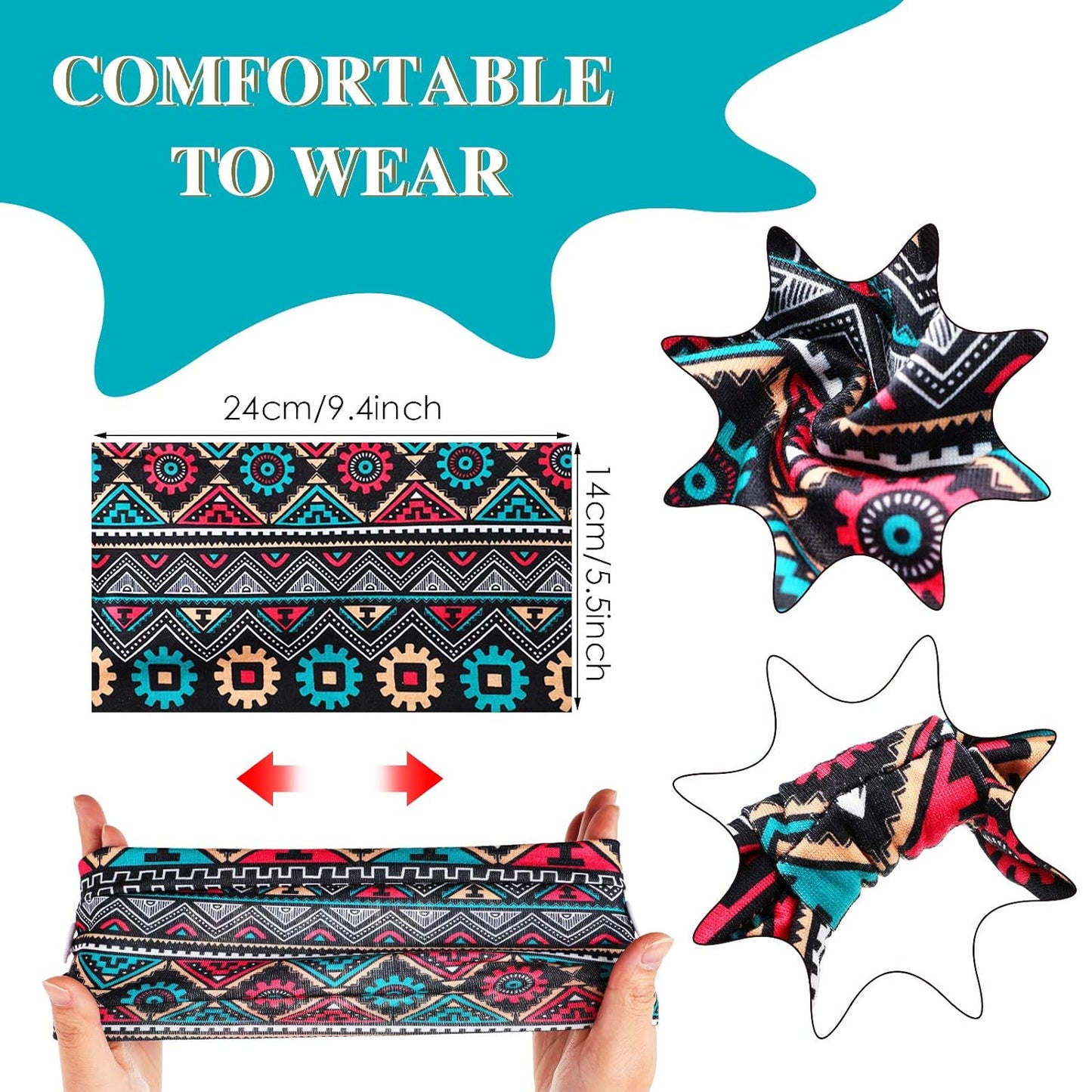 6 Pieces Headband with Buttons for Mask African Boho Knot Turban Headbands Nurse Elastic Headbands Sport Beach Hair Accessories for Women Girls (Bohemian Patterns)