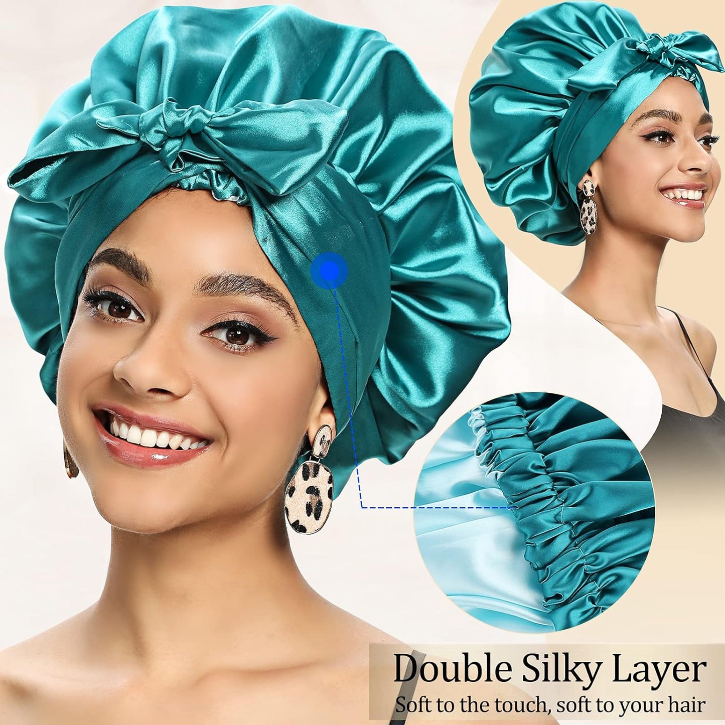 Satin Bonnet for Women, Silk Bonnet for Curly Hair, Silk Hair Bonnet for Sleeping Satin Bonnets for Black Women, Extra Large Bonnet with Tie Band
