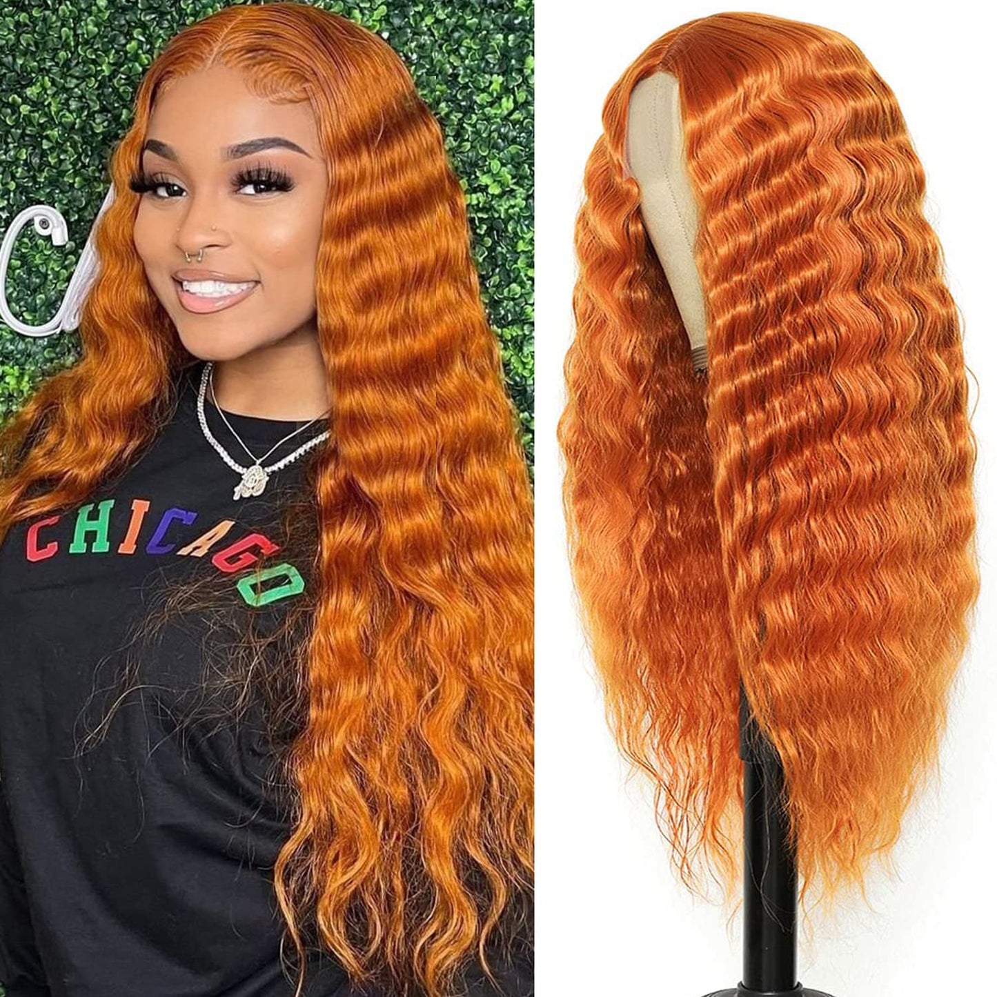 28'' Curly Wig Long Synthetic Wigs for Black Women Loose Deep Wave Lace Front Wig 4'' Simulated Scalp Middle Part Natural Crimps Curls Hair Replacement Wigs