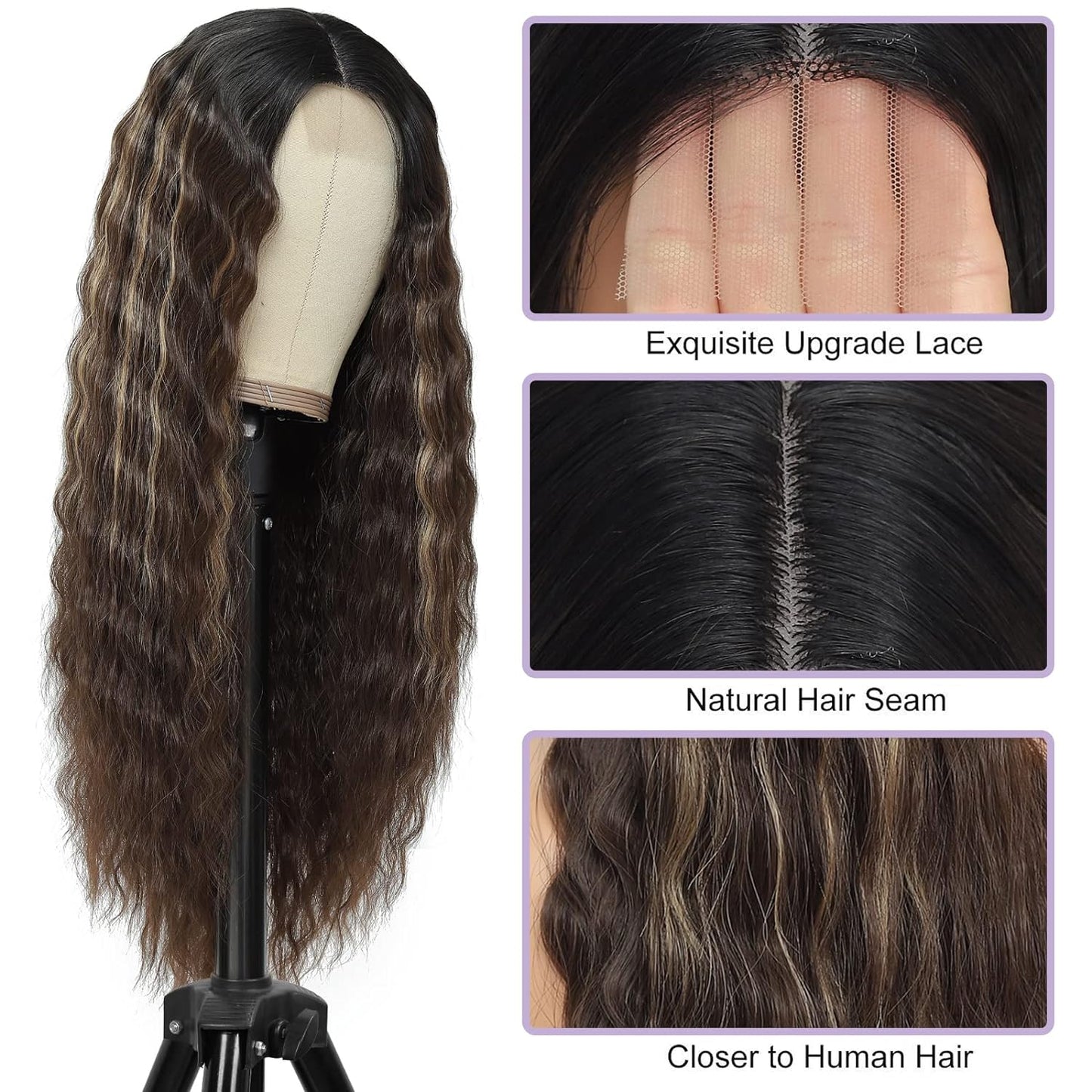 28'' Curly Wig Long Synthetic Wigs for Black Women Loose Deep Wave Lace Front Wig 4'' Simulated Scalp Middle Part Natural Crimps Curls Hair Replacement Wigs