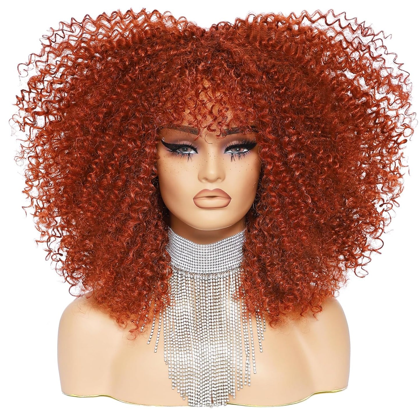 16 Inch Curly. Afro Kinky Wig Synthetic Fiber Glueless Full and Fluffy Long Curly Wig for Fashion Women (16 Inch, Black)