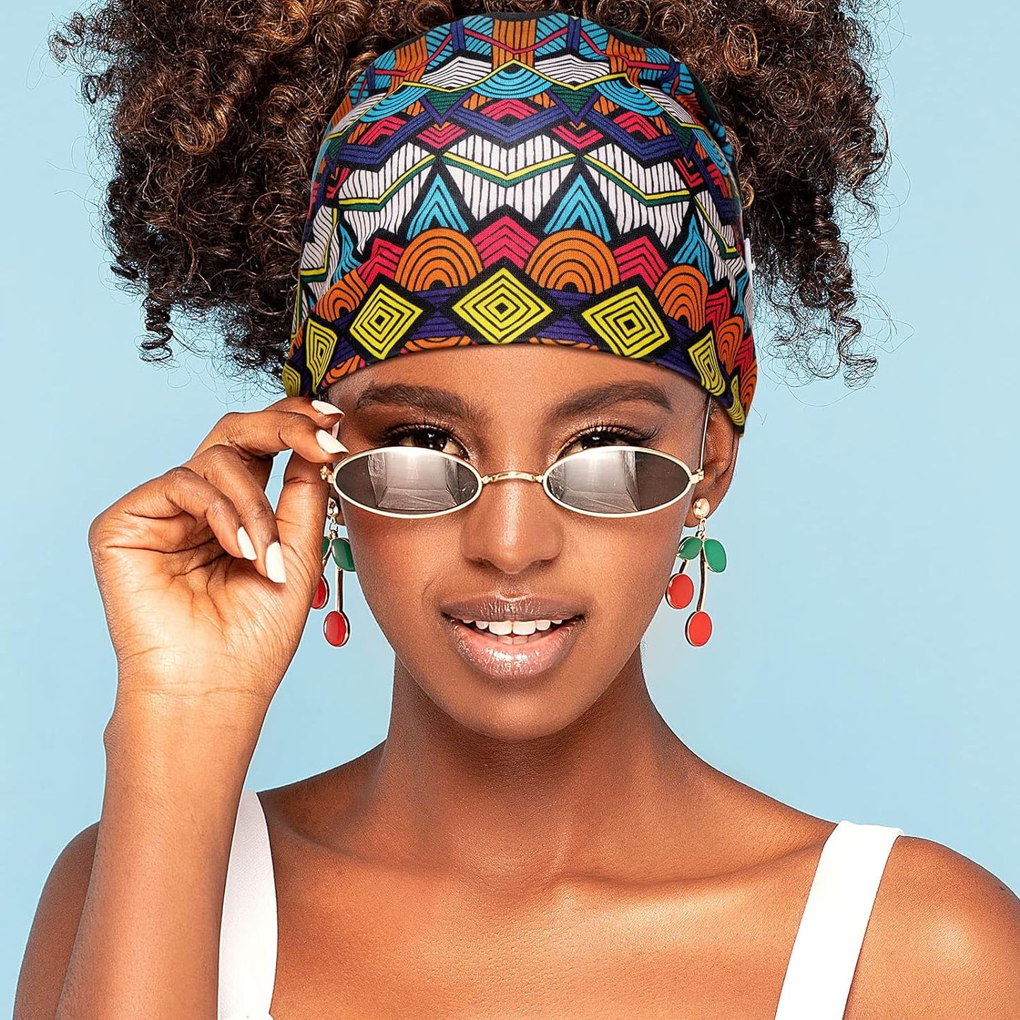 6 Pieces Headband with Buttons for Mask African Boho Knot Turban Headbands Nurse Elastic Headbands Sport Beach Hair Accessories for Women Girls (Bohemian Patterns)
