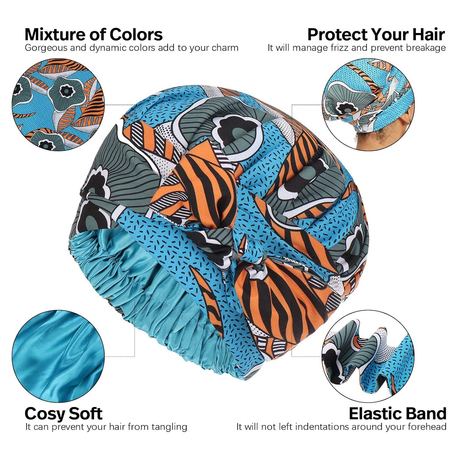 Satin Bonnet for Women, Silk Bonnet for Curly Hair, Silk Hair Bonnet for Sleeping Satin Bonnets for Black Women, Extra Large Bonnet with Tie Band