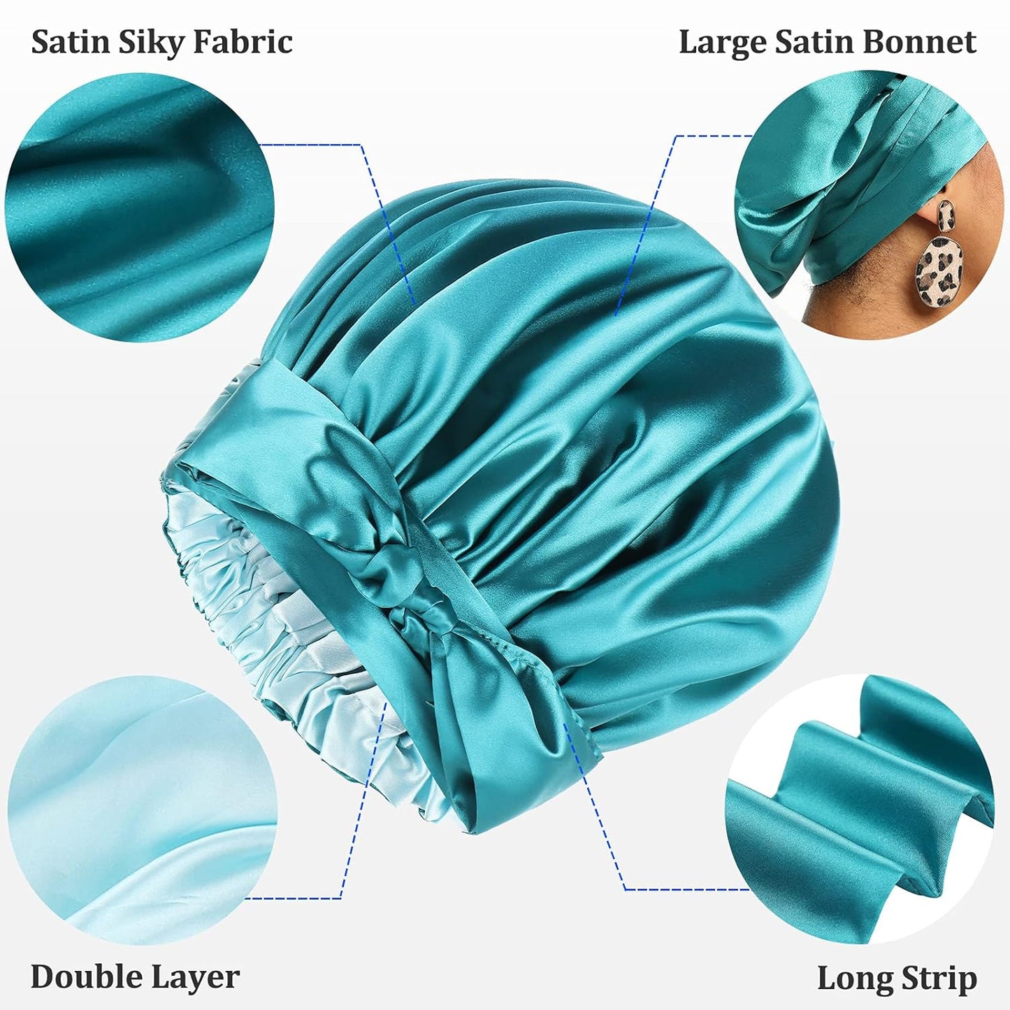 Satin Bonnet for Women, Silk Bonnet for Curly Hair, Silk Hair Bonnet for Sleeping Satin Bonnets for Black Women, Extra Large Bonnet with Tie Band