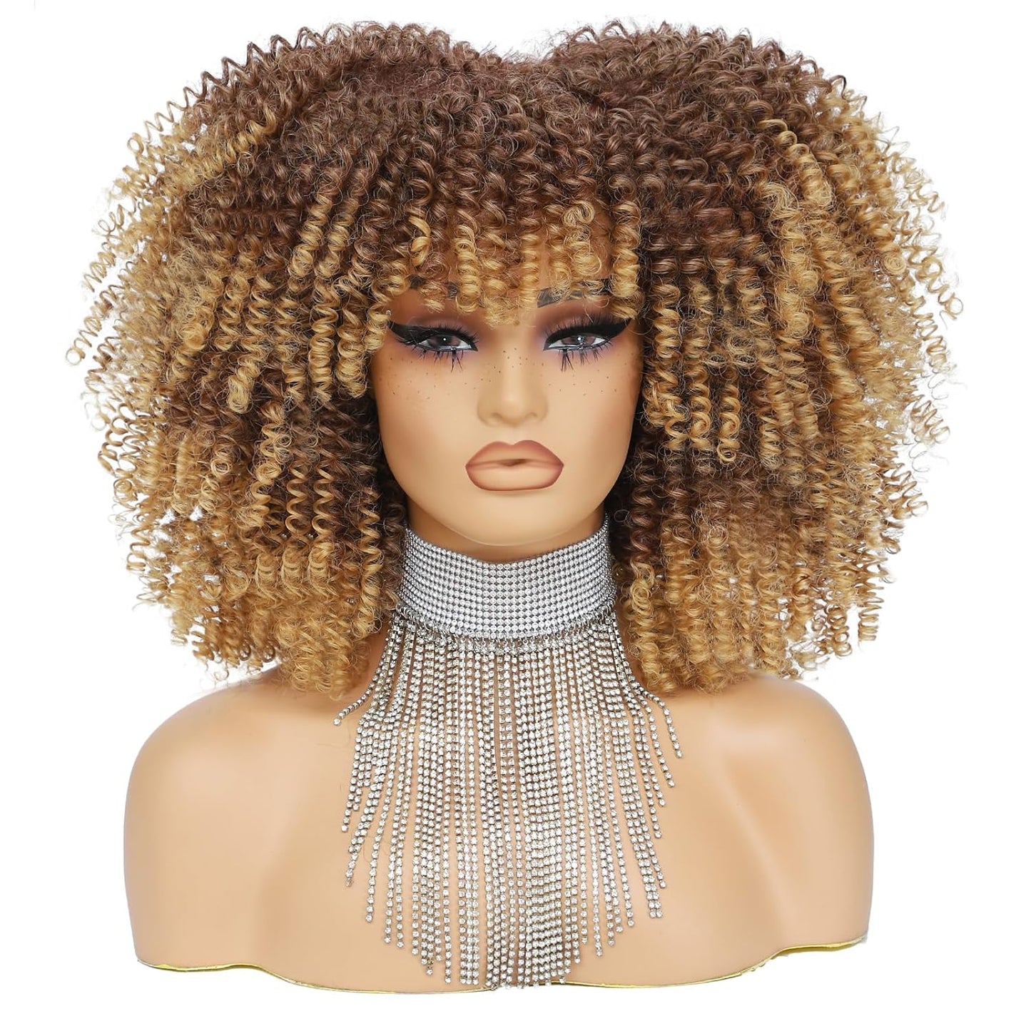 16 Inch Curly. Afro Kinky Wig Synthetic Fiber Glueless Full and Fluffy Long Curly Wig for Fashion Women (16 Inch, Black)