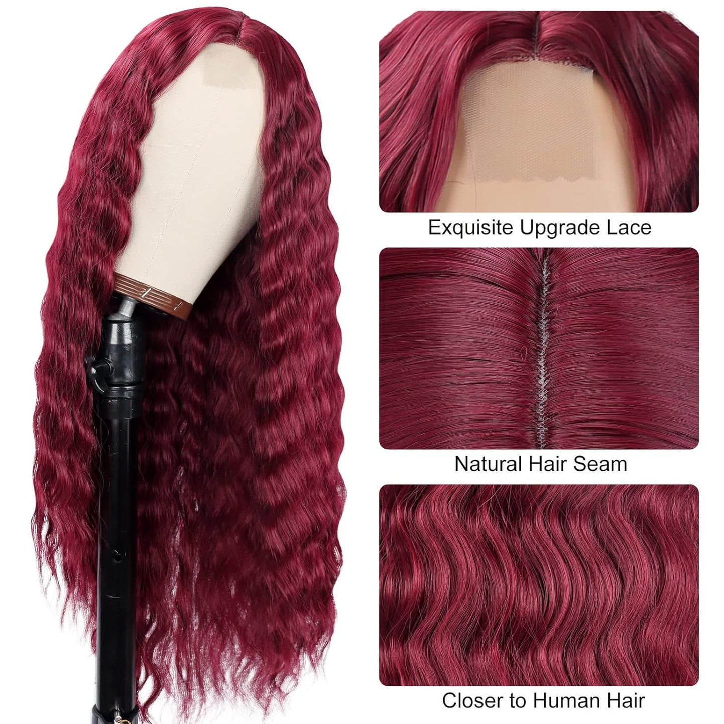 28'' Curly Wig Long Synthetic Wigs for Black Women Loose Deep Wave Lace Front Wig 4'' Simulated Scalp Middle Part Natural Crimps Curls Hair Replacement Wigs
