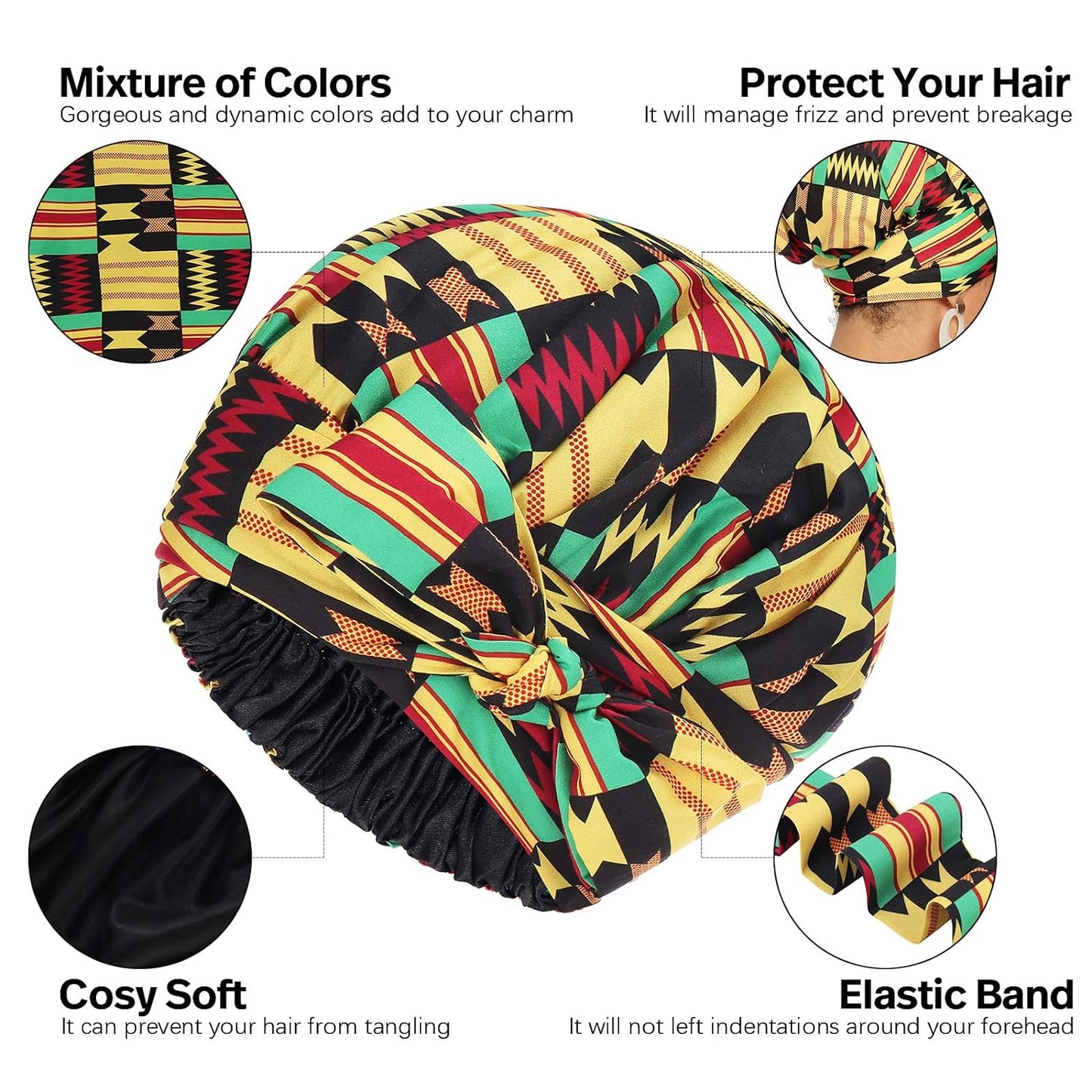 Satin Bonnet for Women, Silk Bonnet for Curly Hair, Silk Hair Bonnet for Sleeping Satin Bonnets for Black Women, Extra Large Bonnet with Tie Band