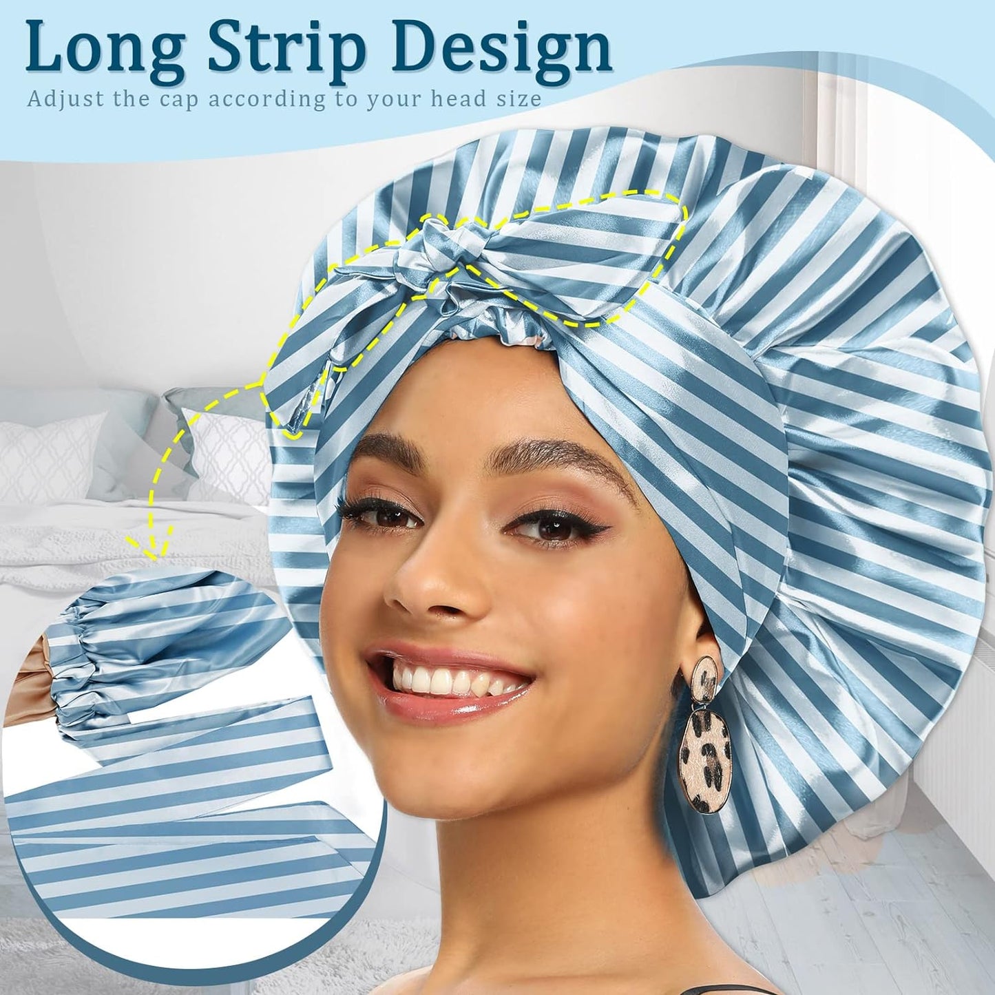 Satin Bonnet for Women, Silk Bonnet for Curly Hair, Silk Hair Bonnet for Sleeping Satin Bonnets for Black Women, Extra Large Bonnet with Tie Band