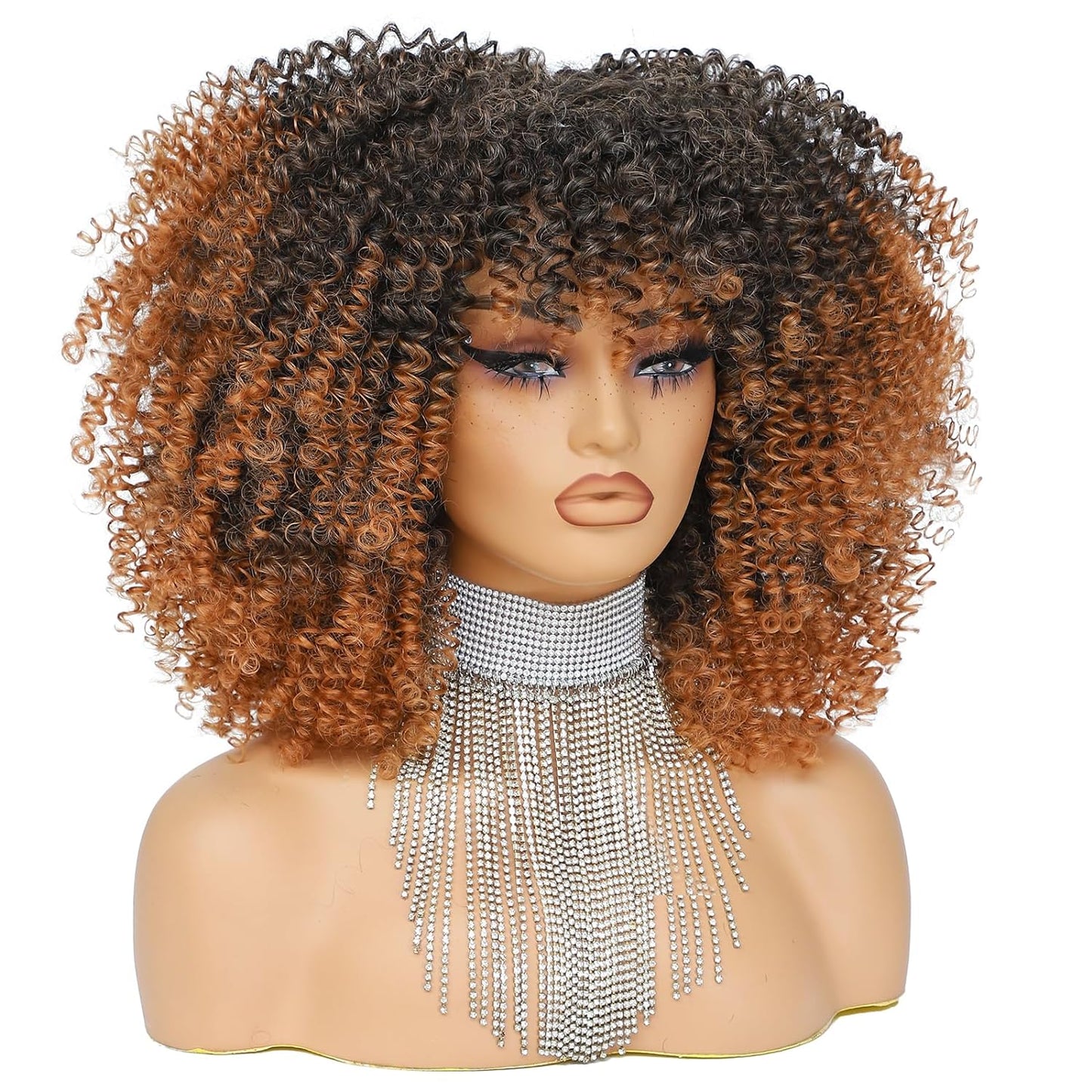 16 Inch Curly. Afro Kinky Wig Synthetic Fiber Glueless Full and Fluffy Long Curly Wig for Fashion Women (16 Inch, Black)