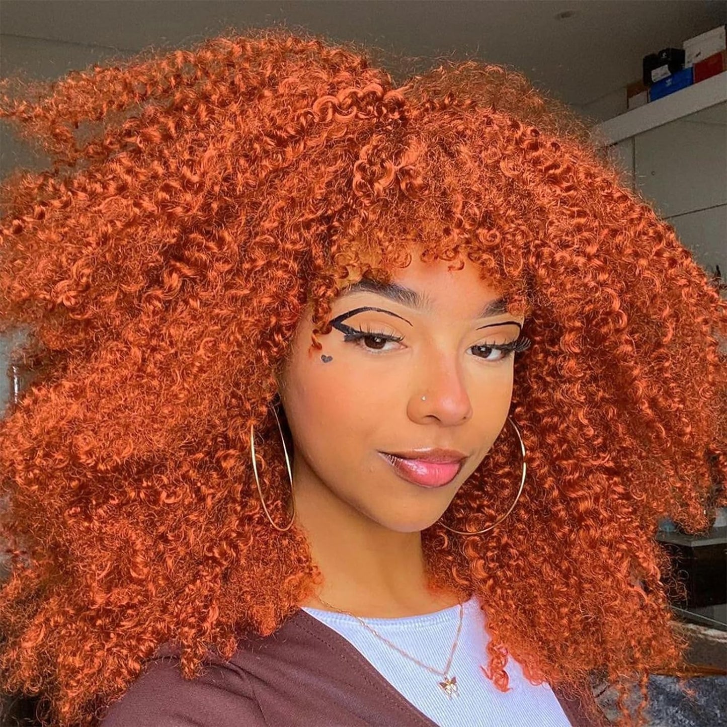 16 Inch Curly. Afro Kinky Wig Synthetic Fiber Glueless Full and Fluffy Long Curly Wig for Fashion Women (16 Inch, Black)