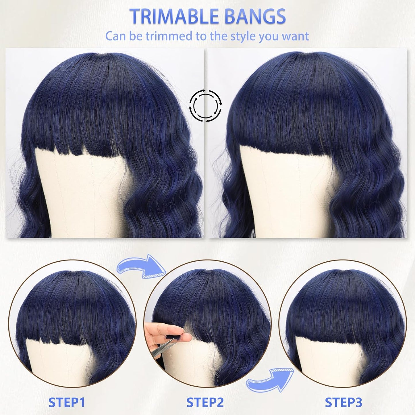 Short Wavy Wig with Bangs for Women Shoulder Length Bob Curly Women's Charming Synthetic Wigs with Natural Wavy Black To Brown Heat Resistant Hair for Daily Party Use