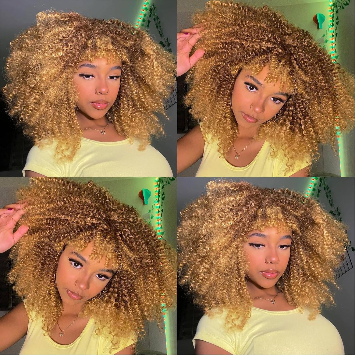 16 Inch Curly. Afro Kinky Wig Synthetic Fiber Glueless Full and Fluffy Long Curly Wig for Fashion Women (16 Inch, Black)