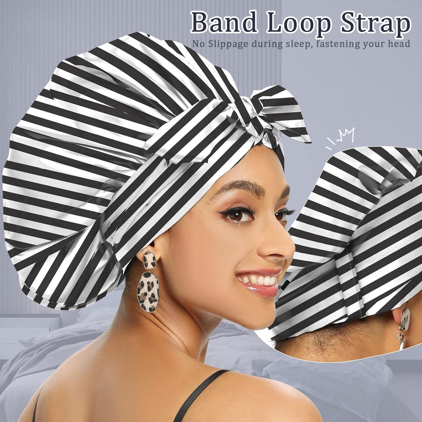 Satin Bonnet for Women, Silk Bonnet for Curly Hair, Silk Hair Bonnet for Sleeping Satin Bonnets for Black Women, Extra Large Bonnet with Tie Band