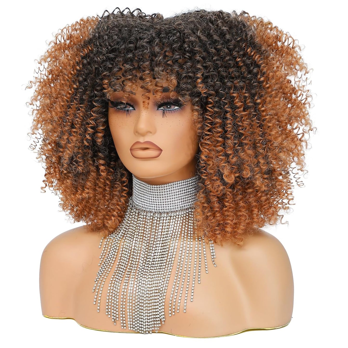 16 Inch Curly. Afro Kinky Wig Synthetic Fiber Glueless Full and Fluffy Long Curly Wig for Fashion Women (16 Inch, Black)