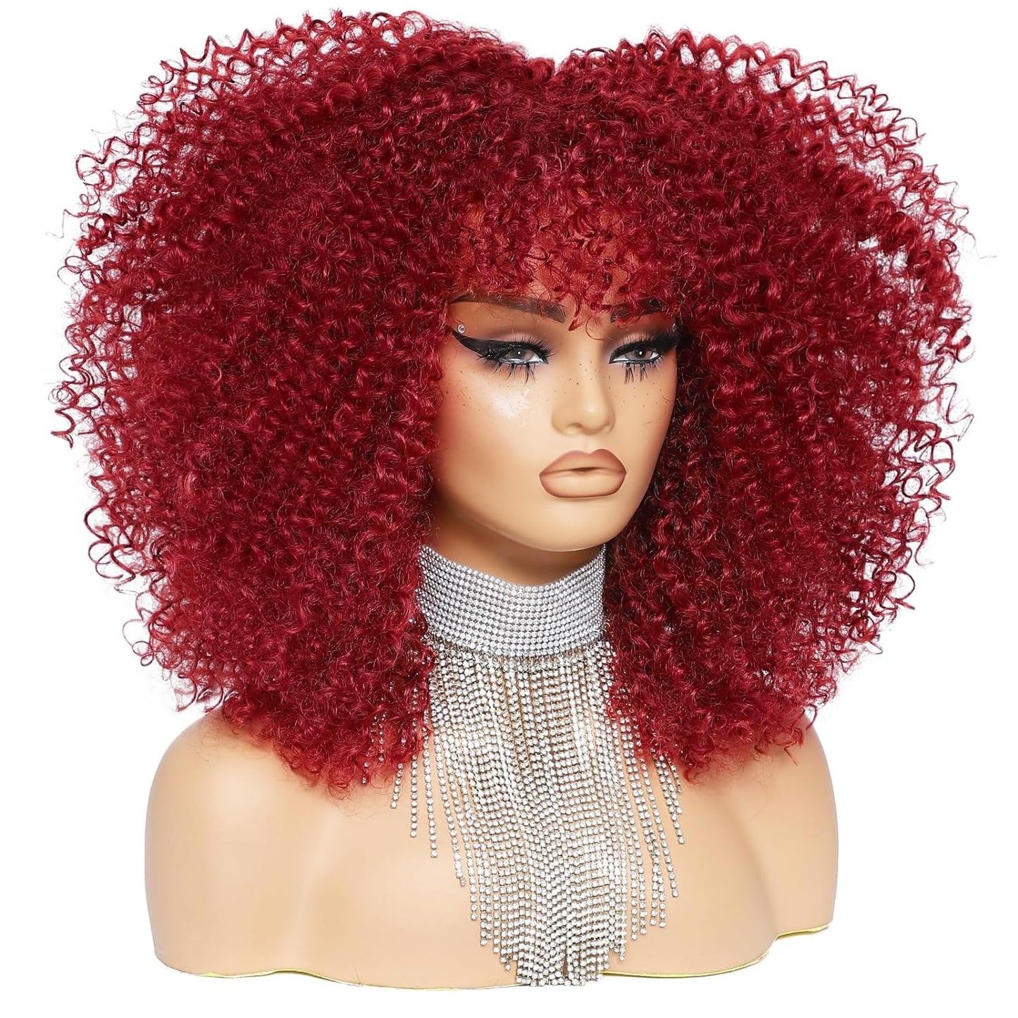 16 Inch Curly. Afro Kinky Wig Synthetic Fiber Glueless Full and Fluffy Long Curly Wig for Fashion Women (16 Inch, Black)