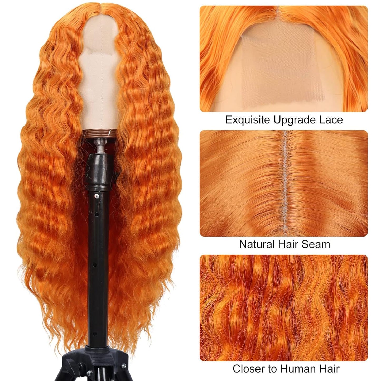 28'' Curly Wig Long Synthetic Wigs for Black Women Loose Deep Wave Lace Front Wig 4'' Simulated Scalp Middle Part Natural Crimps Curls Hair Replacement Wigs