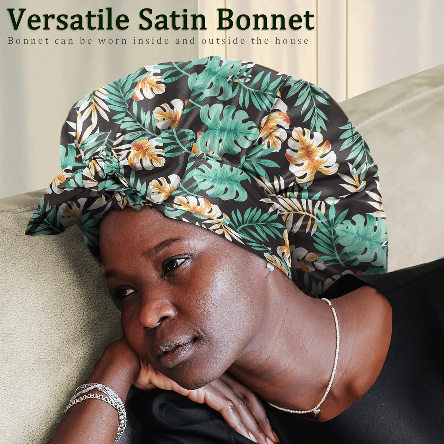 Satin Bonnet for Women, Silk Bonnet for Curly Hair, Silk Hair Bonnet for Sleeping Satin Bonnets for Black Women, Extra Large Bonnet with Tie Band