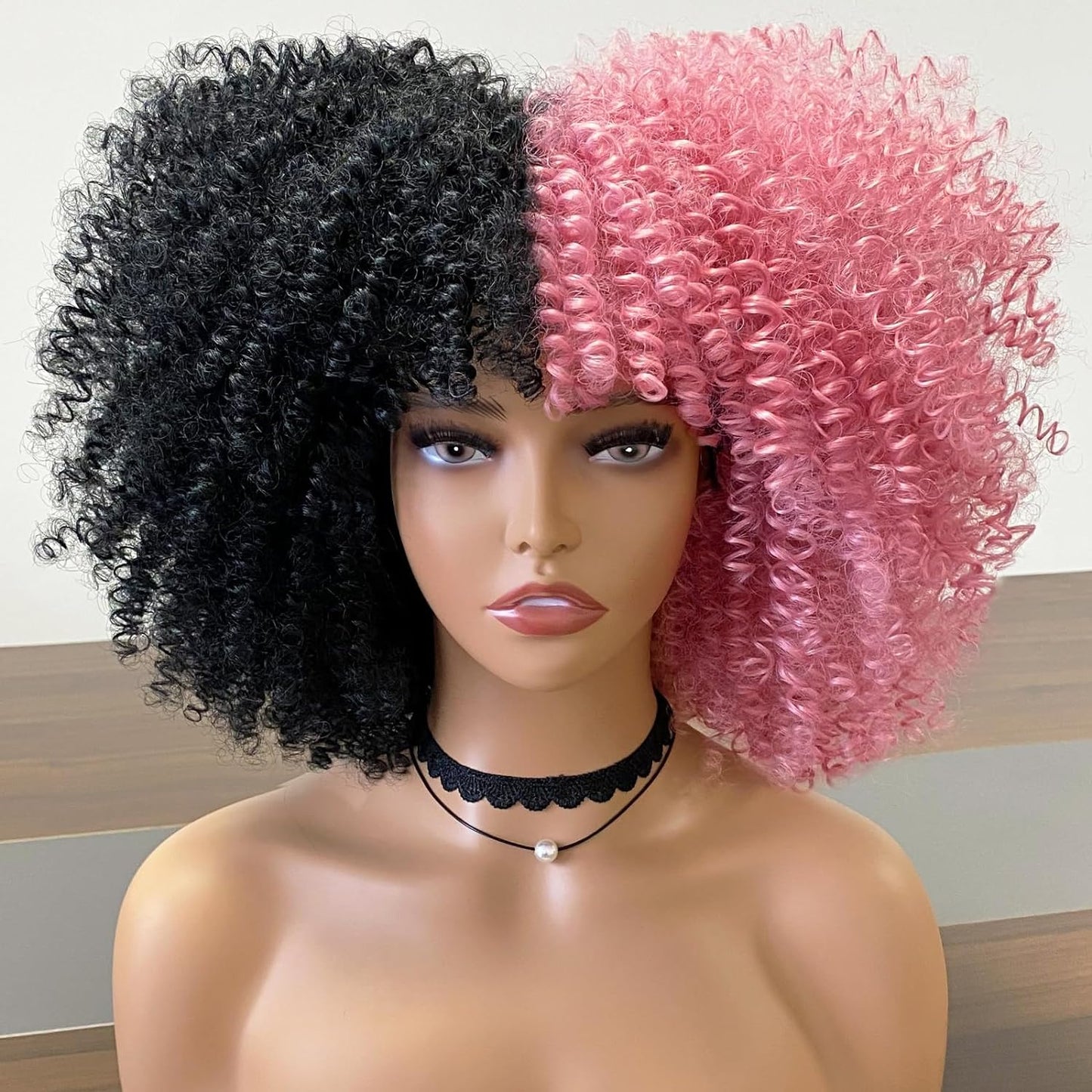 16 Inch Curly. Afro Kinky Wig Synthetic Fiber Glueless Full and Fluffy Long Curly Wig for Fashion Women (16 Inch, Black)