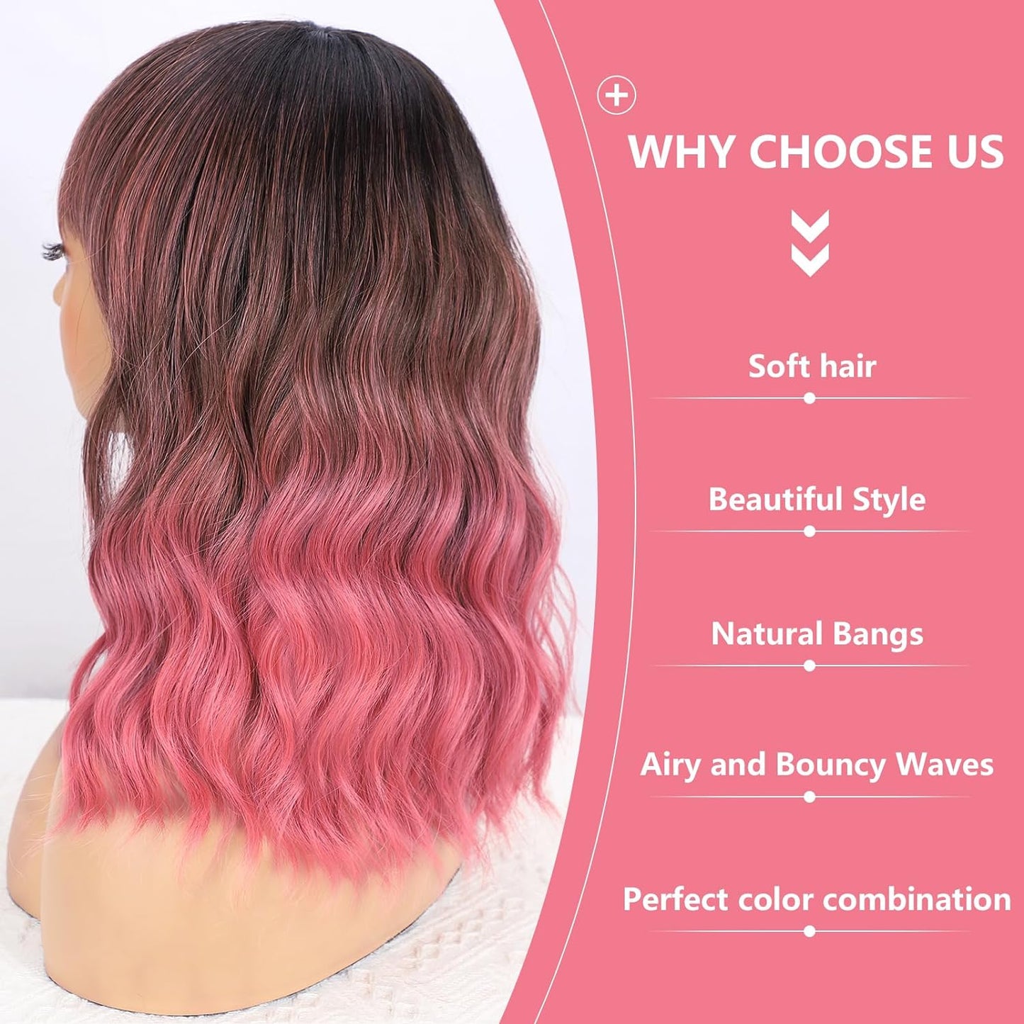 Short Wavy Wig with Bangs for Women Shoulder Length Bob Curly Women's Charming Synthetic Wigs with Natural Wavy Black To Brown Heat Resistant Hair for Daily Party Use