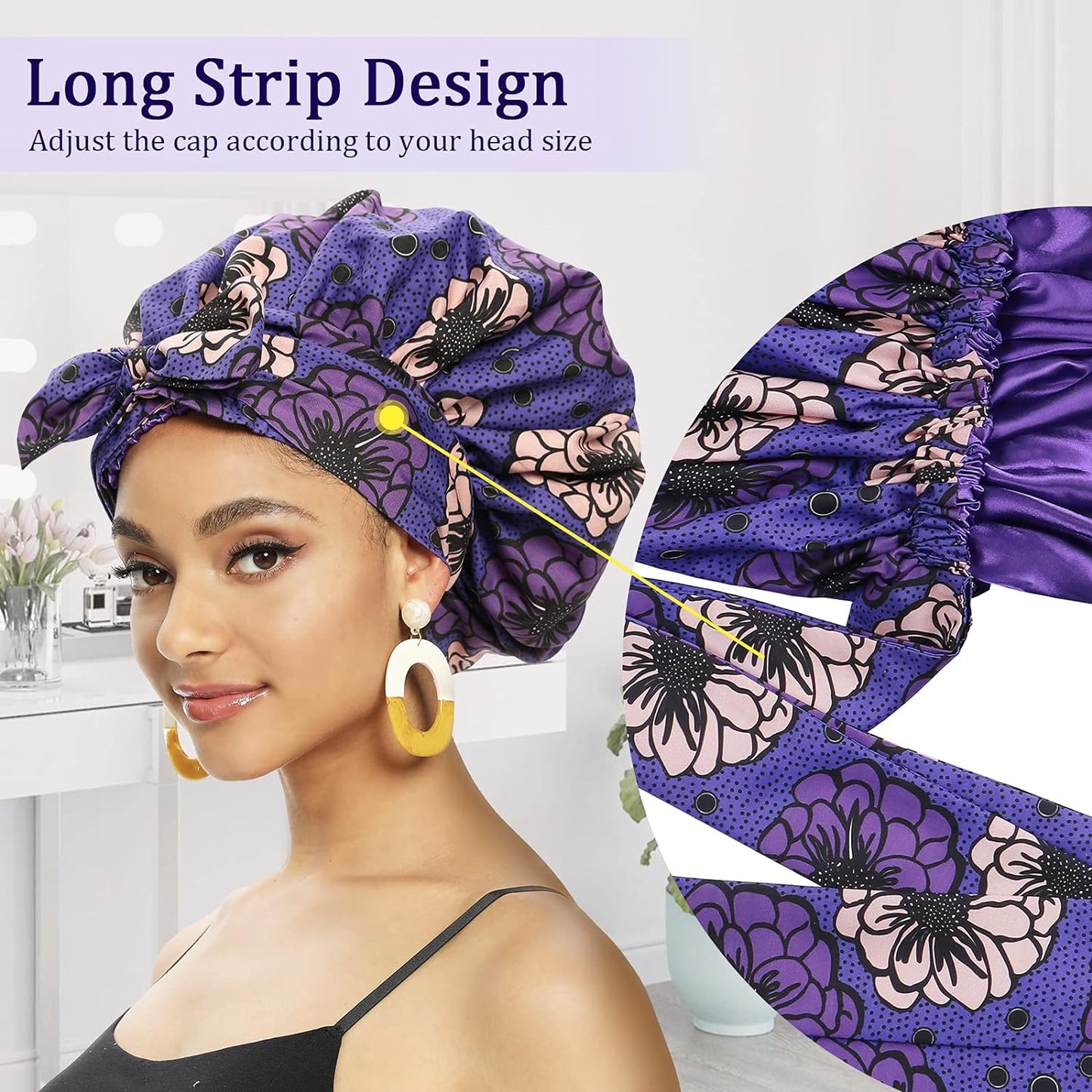 Satin Bonnet for Women, Silk Bonnet for Curly Hair, Silk Hair Bonnet for Sleeping Satin Bonnets for Black Women, Extra Large Bonnet with Tie Band
