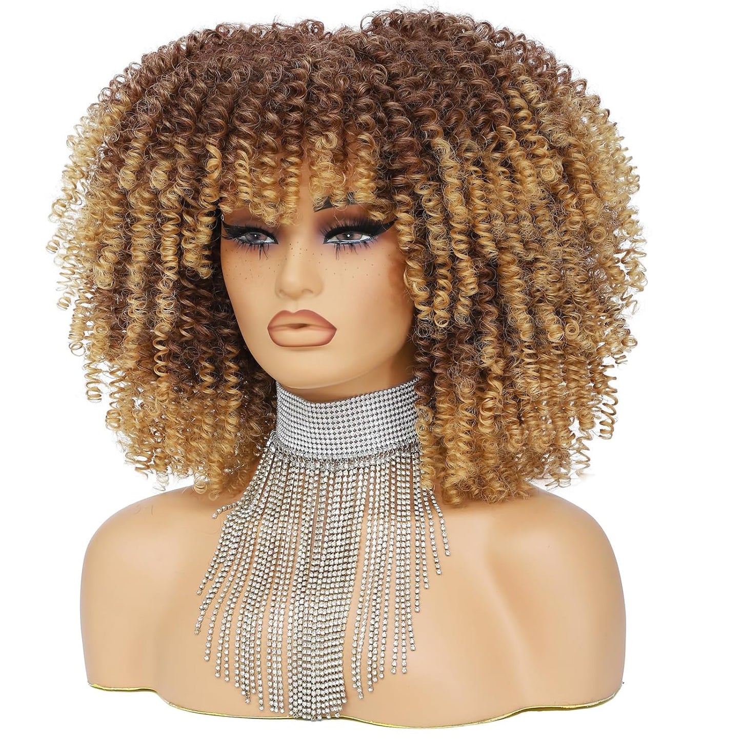 16 Inch Curly. Afro Kinky Wig Synthetic Fiber Glueless Full and Fluffy Long Curly Wig for Fashion Women (16 Inch, Black)