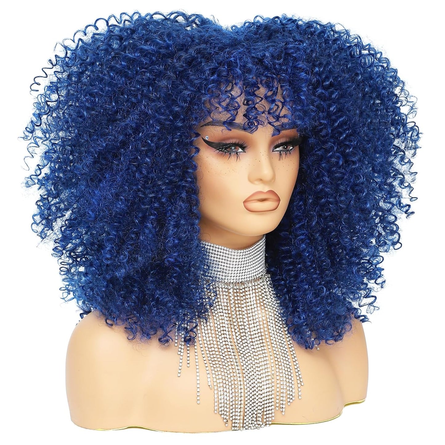 16 Inch Curly. Afro Kinky Wig Synthetic Fiber Glueless Full and Fluffy Long Curly Wig for Fashion Women (16 Inch, Black)