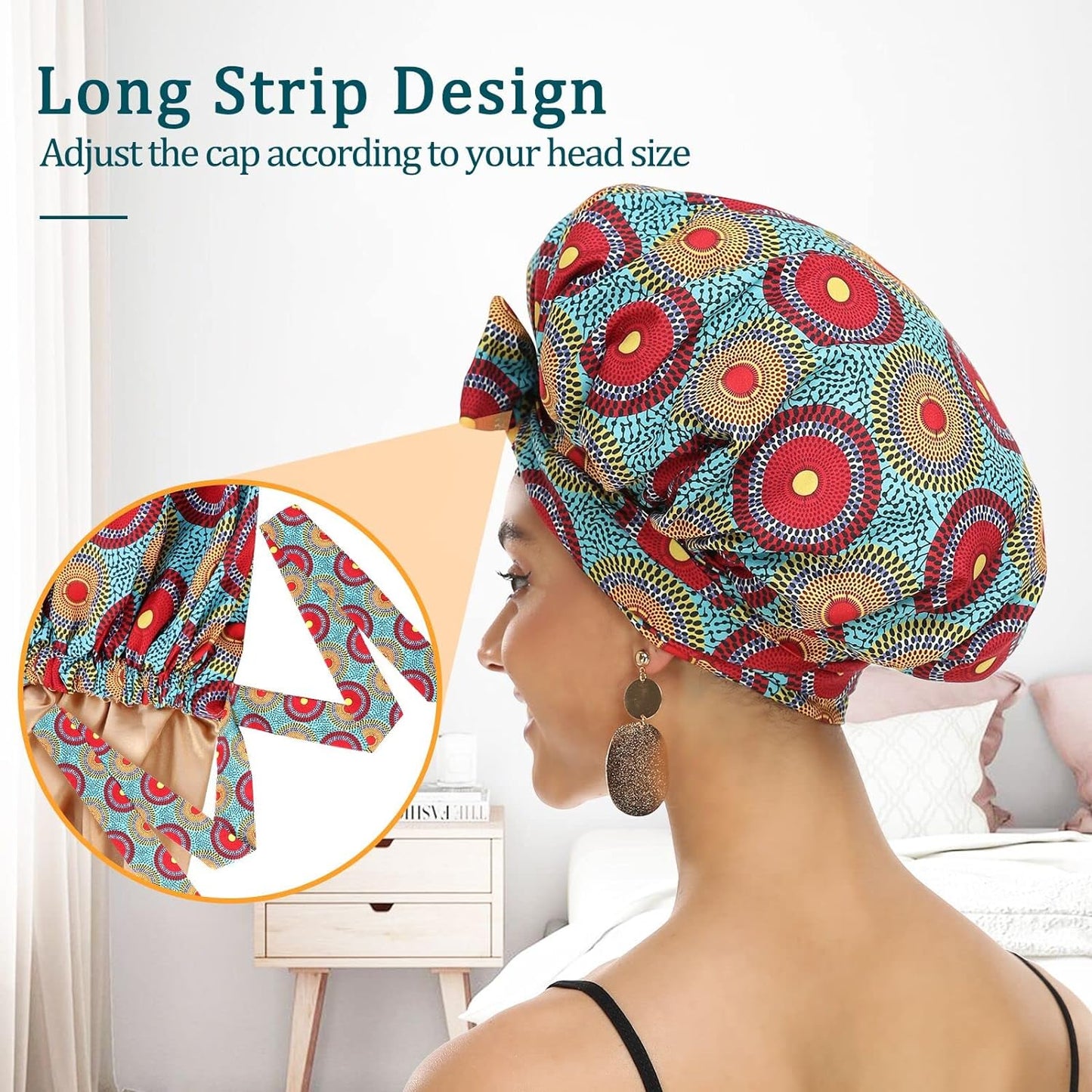 Satin Bonnet for Women, Silk Bonnet for Curly Hair, Silk Hair Bonnet for Sleeping Satin Bonnets for Black Women, Extra Large Bonnet with Tie Band