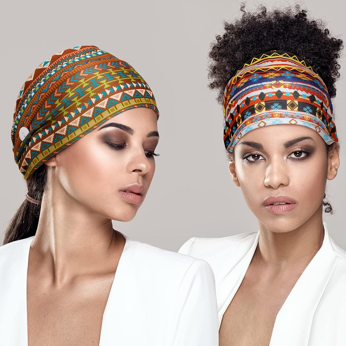 6 Pieces Headband with Buttons for Mask African Boho Knot Turban Headbands Nurse Elastic Headbands Sport Beach Hair Accessories for Women Girls (Bohemian Patterns)