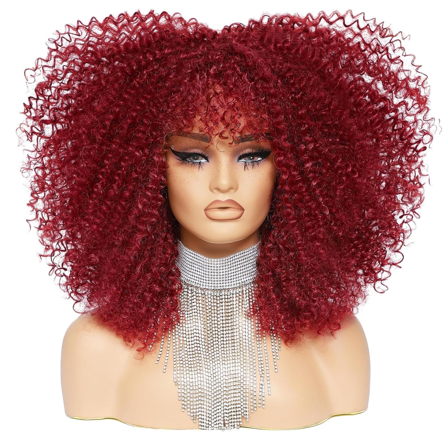 16 Inch Curly. Afro Kinky Wig Synthetic Fiber Glueless Full and Fluffy Long Curly Wig for Fashion Women (16 Inch, Black)
