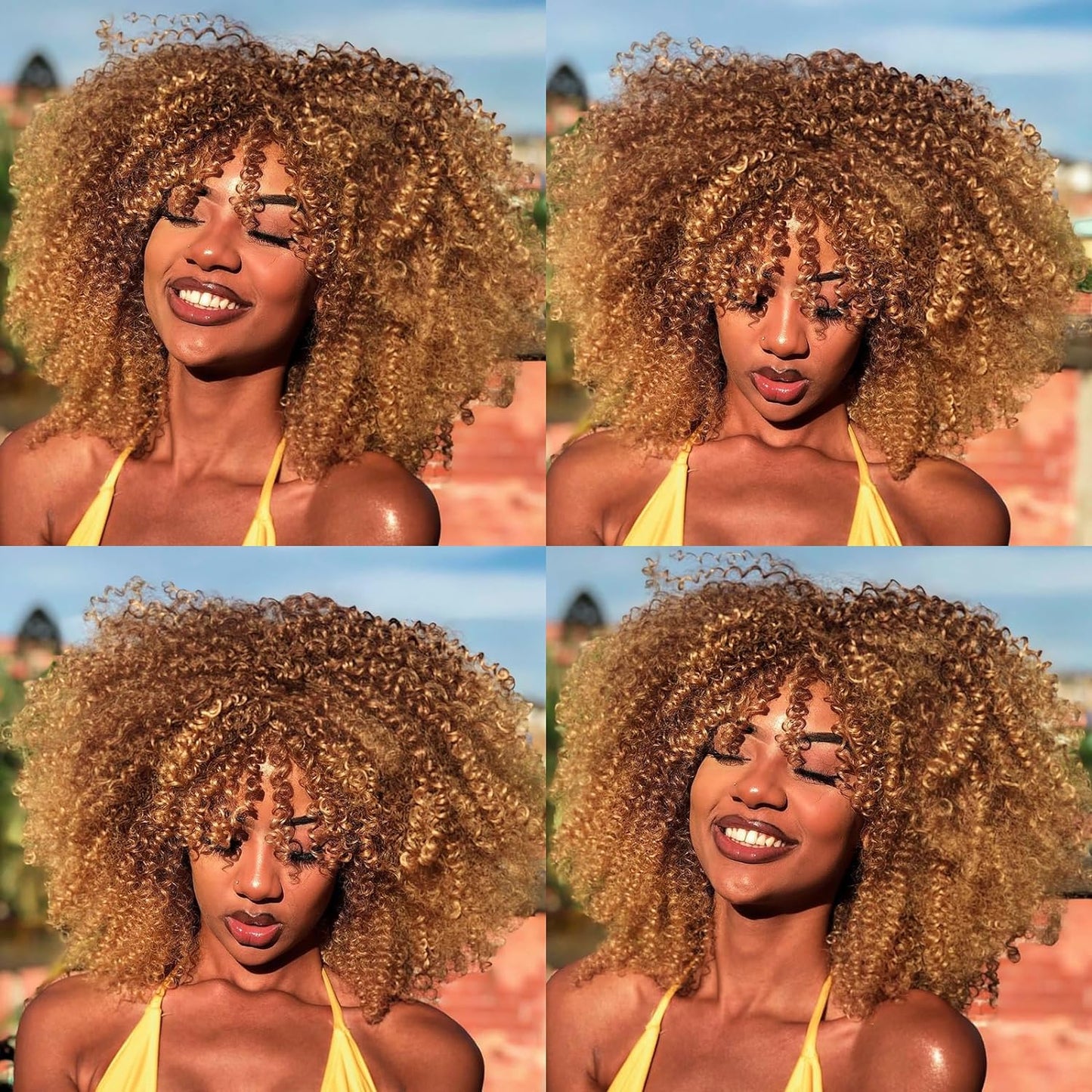 16 Inch Curly. Afro Kinky Wig Synthetic Fiber Glueless Full and Fluffy Long Curly Wig for Fashion Women (16 Inch, Black)