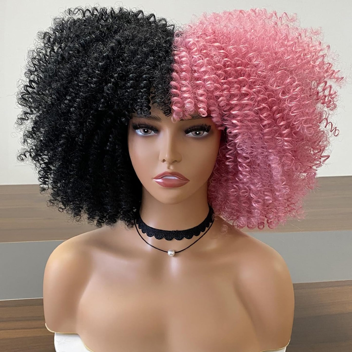 16 Inch Curly. Afro Kinky Wig Synthetic Fiber Glueless Full and Fluffy Long Curly Wig for Fashion Women (16 Inch, Black)