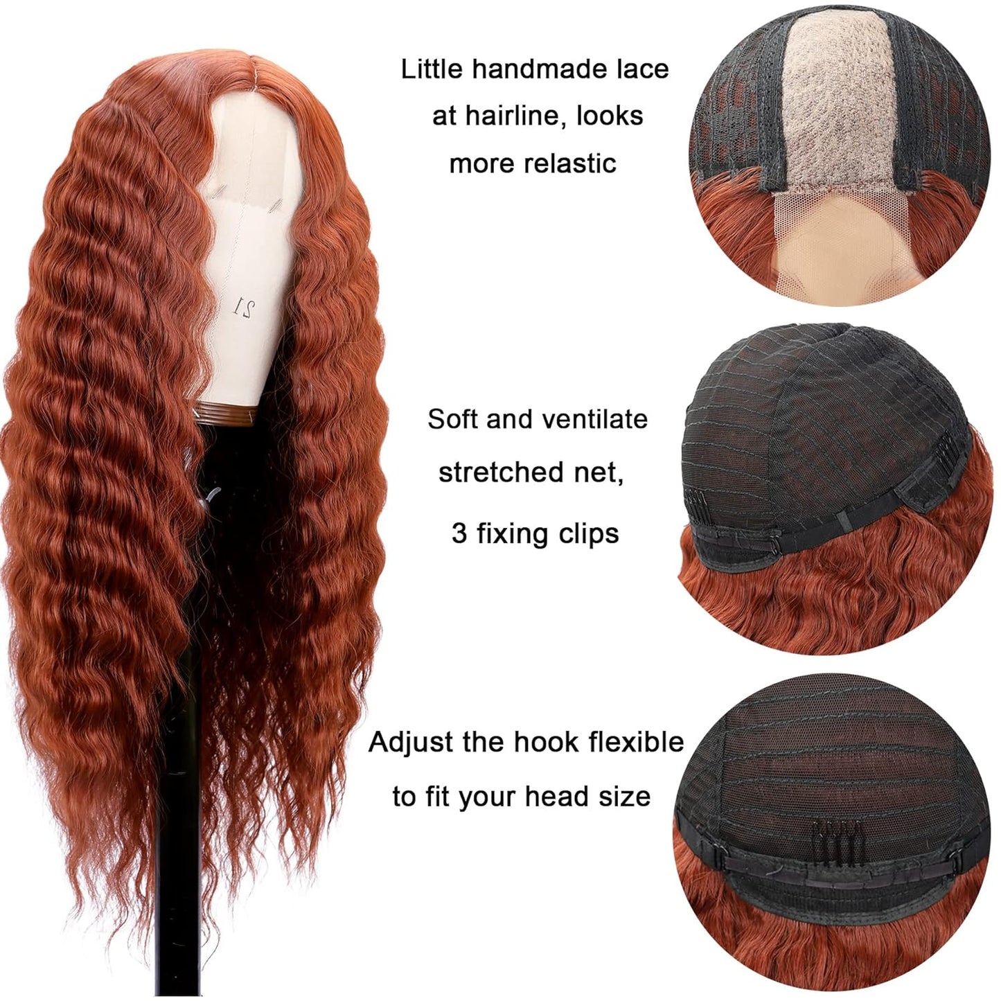 28'' Curly Wig Long Synthetic Wigs for Black Women Loose Deep Wave Lace Front Wig 4'' Simulated Scalp Middle Part Natural Crimps Curls Hair Replacement Wigs