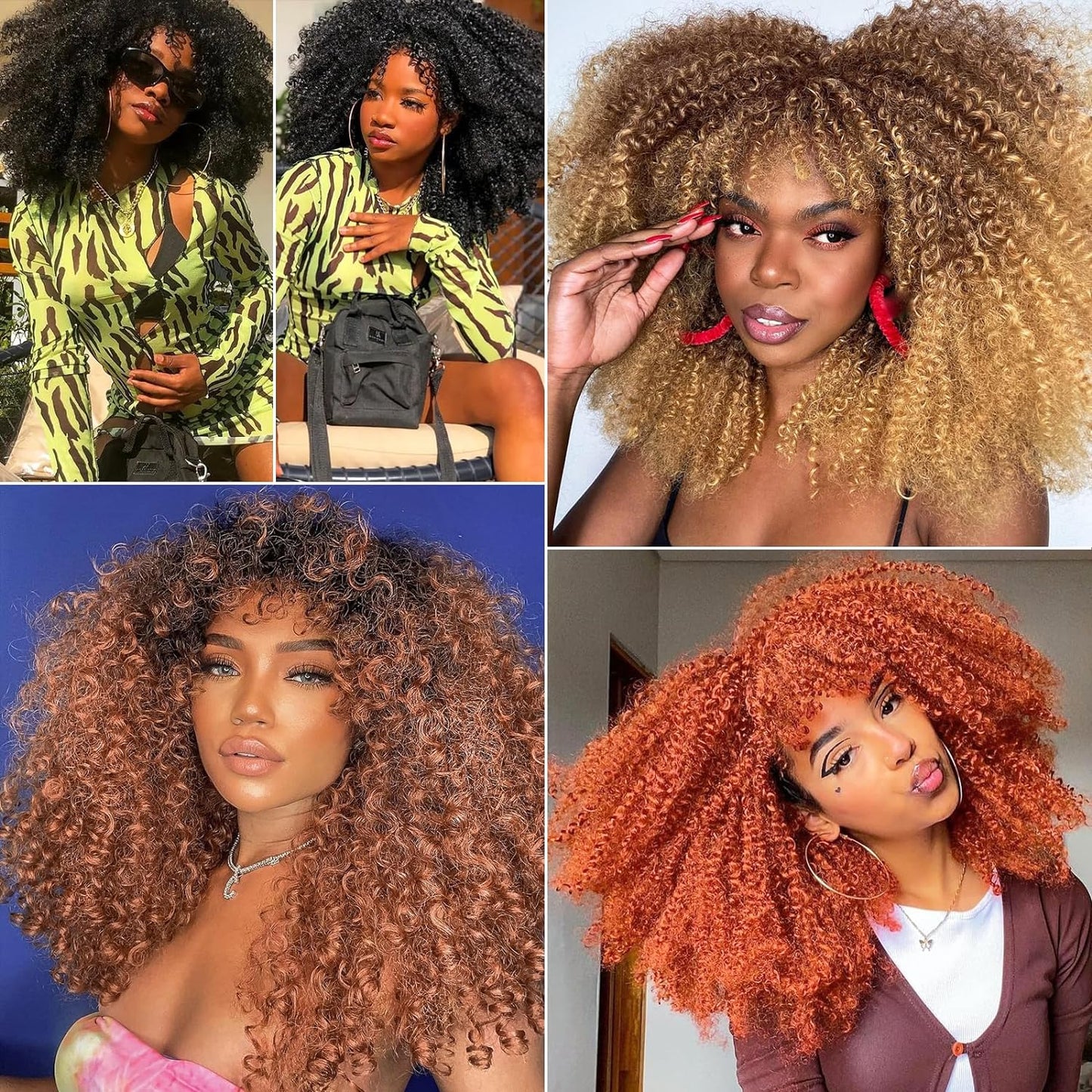 16 Inch Curly. Afro Kinky Wig Synthetic Fiber Glueless Full and Fluffy Long Curly Wig for Fashion Women (16 Inch, Black)