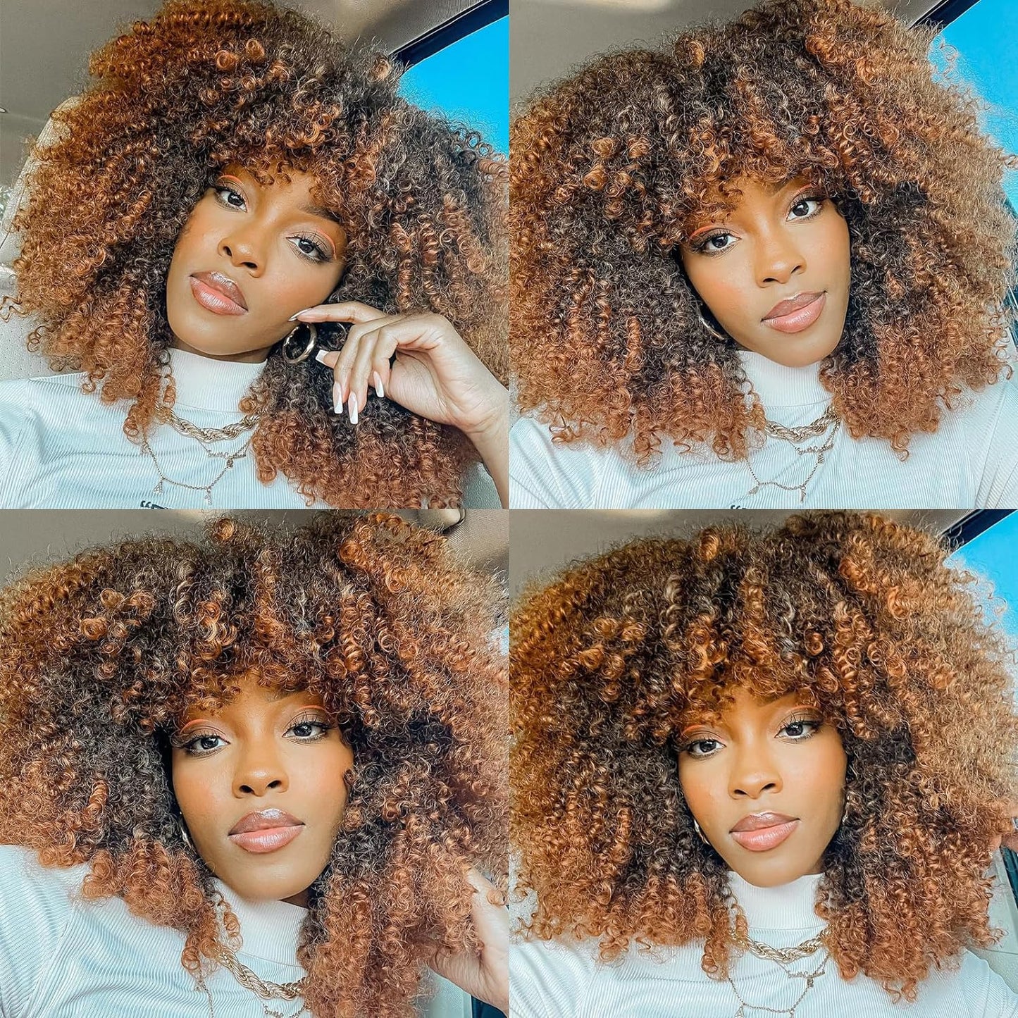 16 Inch Curly. Afro Kinky Wig Synthetic Fiber Glueless Full and Fluffy Long Curly Wig for Fashion Women (16 Inch, Black)