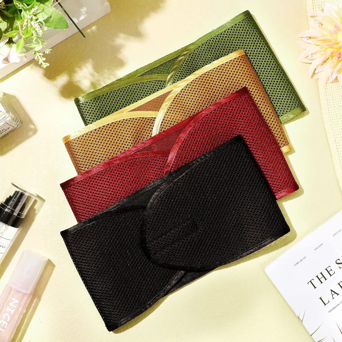 4 Pieces Mesh Hair Wraps for Black Women Sleeping Hair Wrap Scarf Cap Spa Headbands Hair Wraps Hair Nets for Women Black Natural Hair Wash Face Sleep (Black, Blue)
