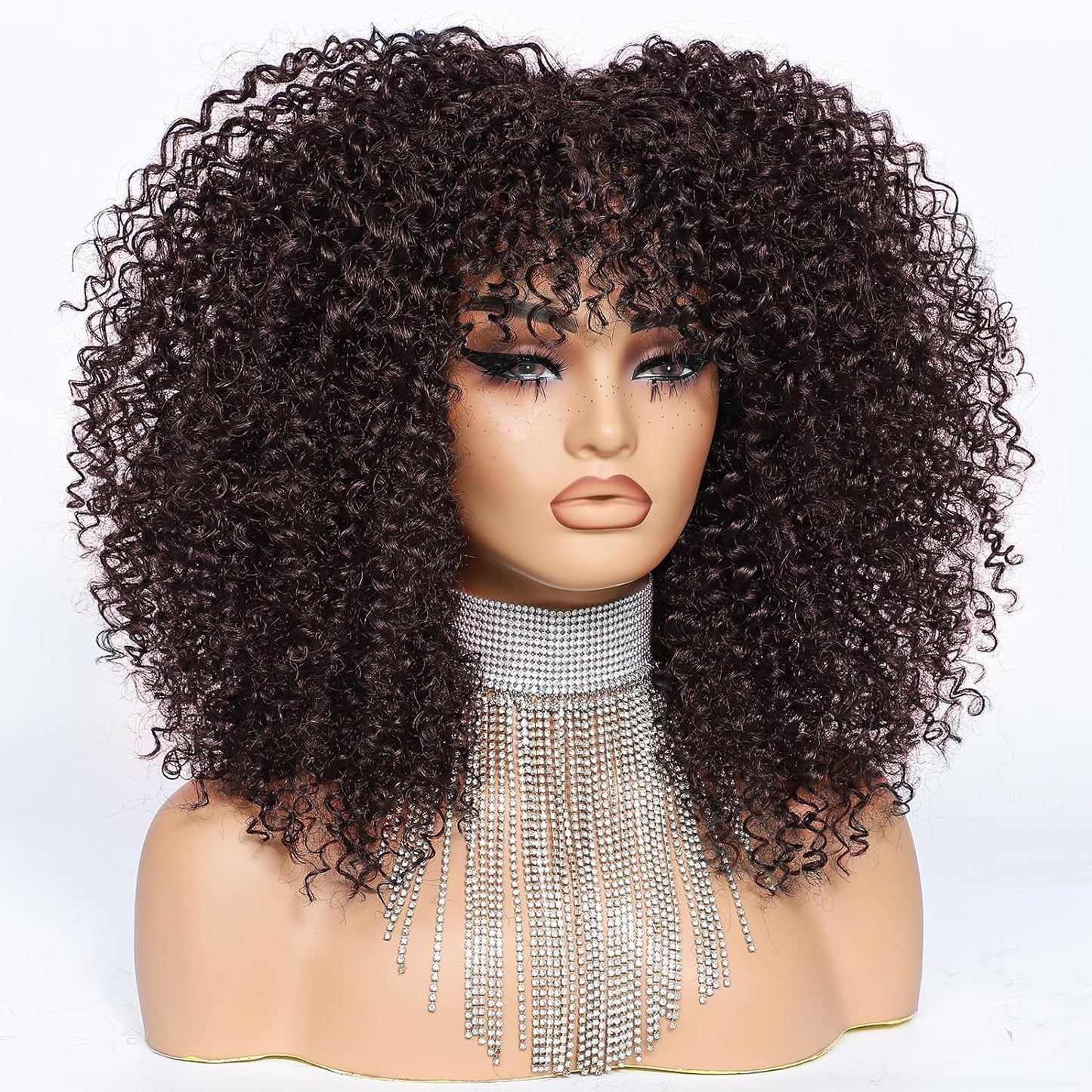 16 Inch Curly. Afro Kinky Wig Synthetic Fiber Glueless Full and Fluffy Long Curly Wig for Fashion Women (16 Inch, Black)