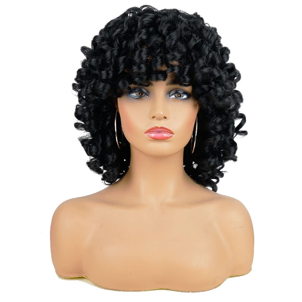 AIDUSA Short Loose Curly Wigs for Black Women Afro Wig for Black Women Curly Wig for Women Synthetic Wigs for Women Fluffy Natural Soft Hair (#1B Natural Black)