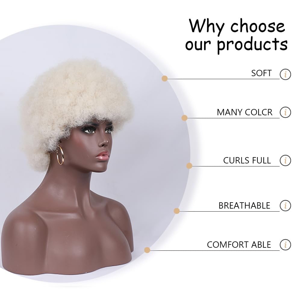 Curly Wigs for Black Women Soft Honey Blonde Short Curly Wig with Bangs Afro Loose Curls Wig for African American Women (1B/30)