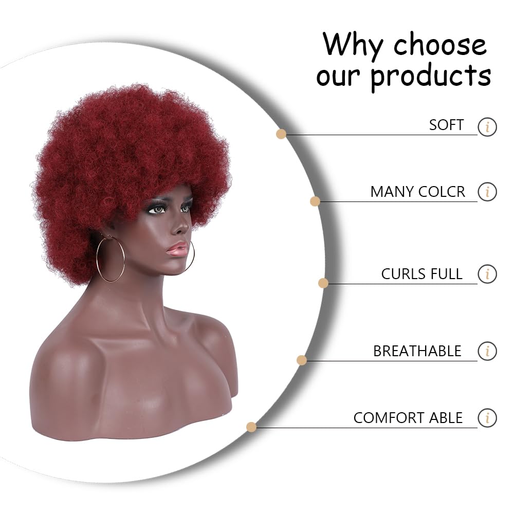 Curly Wigs for Black Women Soft Honey Blonde Short Curly Wig with Bangs Afro Loose Curls Wig for African American Women (1B/30)