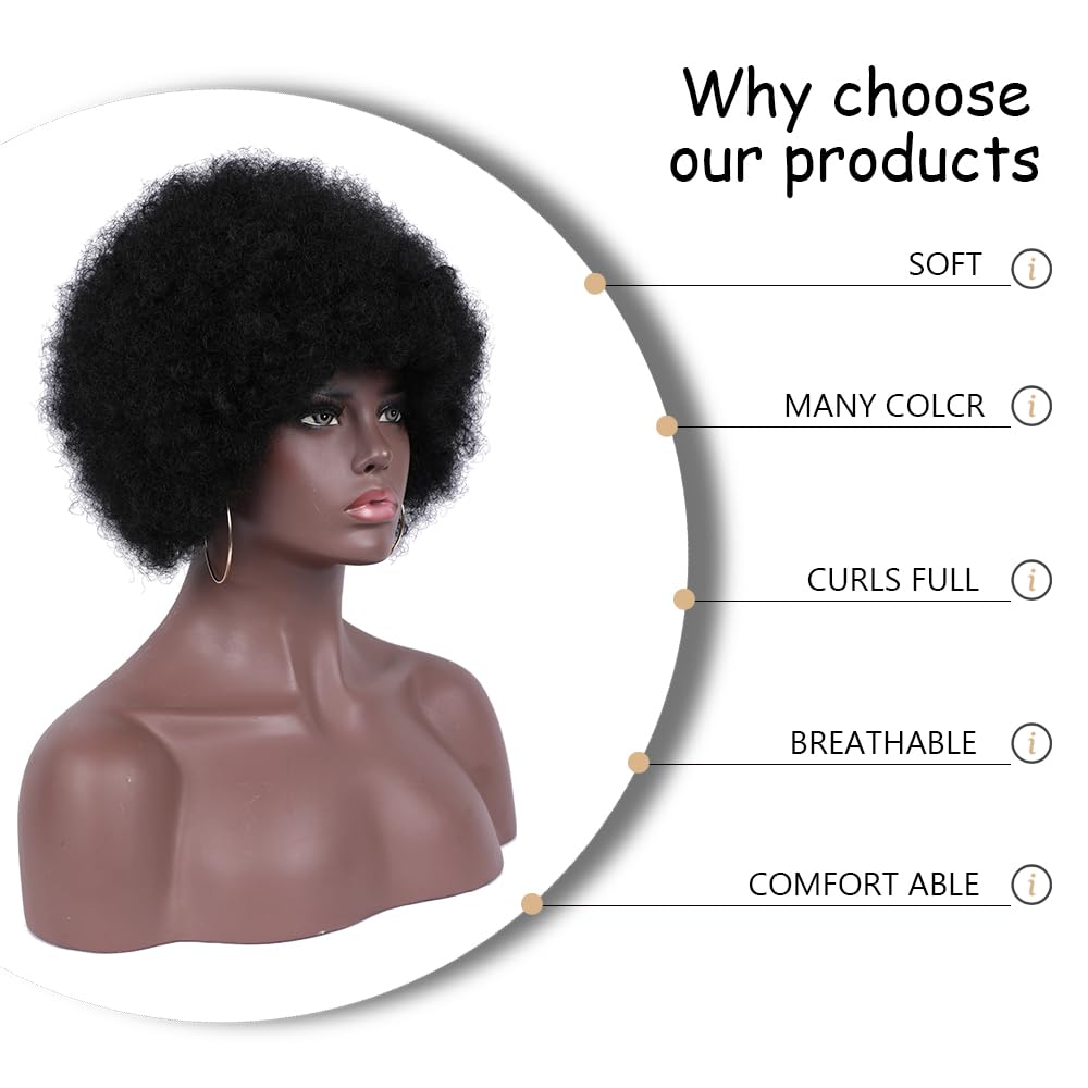 Curly Wigs for Black Women Soft Honey Blonde Short Curly Wig with Bangs Afro Loose Curls Wig for African American Women (1B/30)